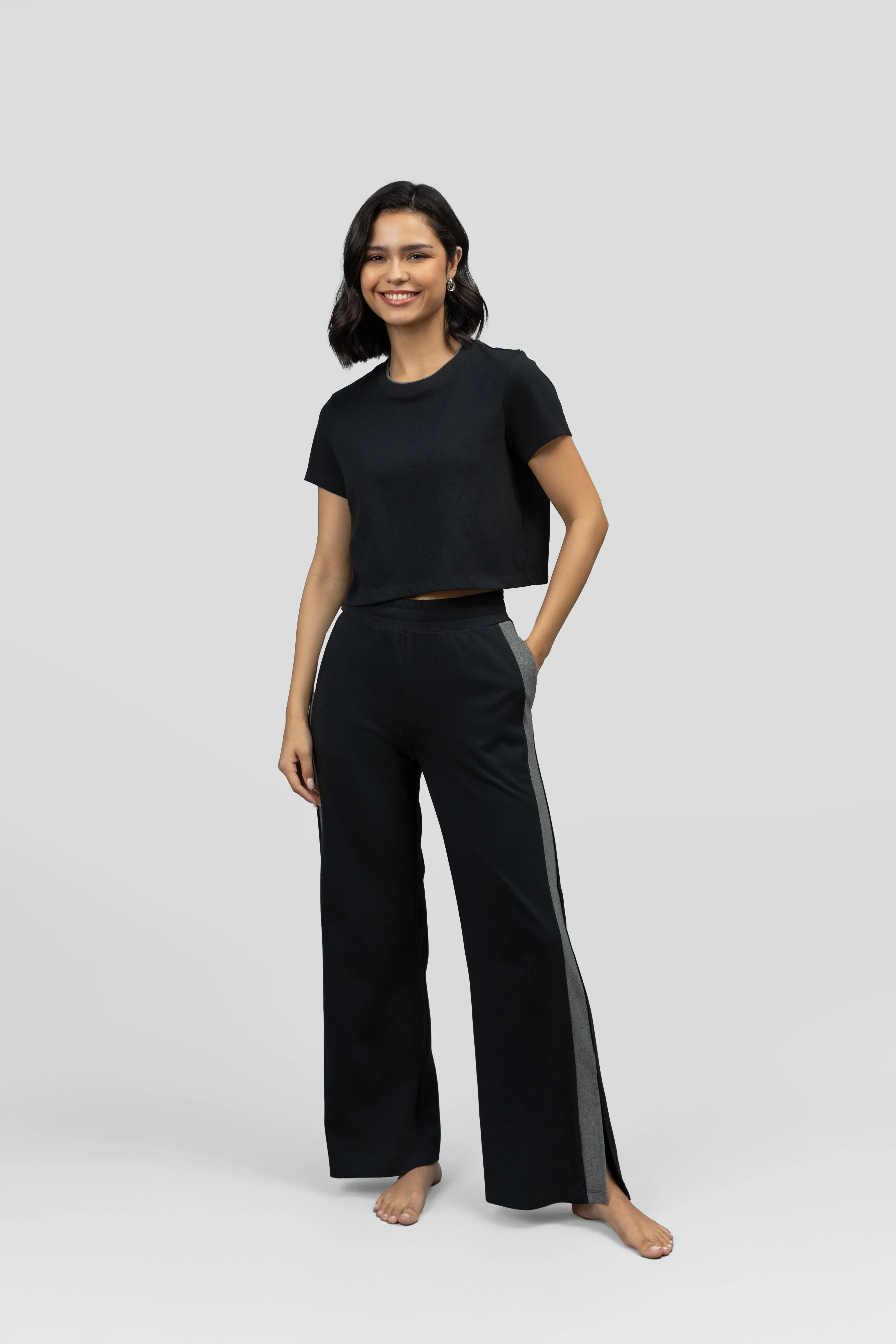 Black Soft Cotton Side Slit Flare Lounge Set - Image 10