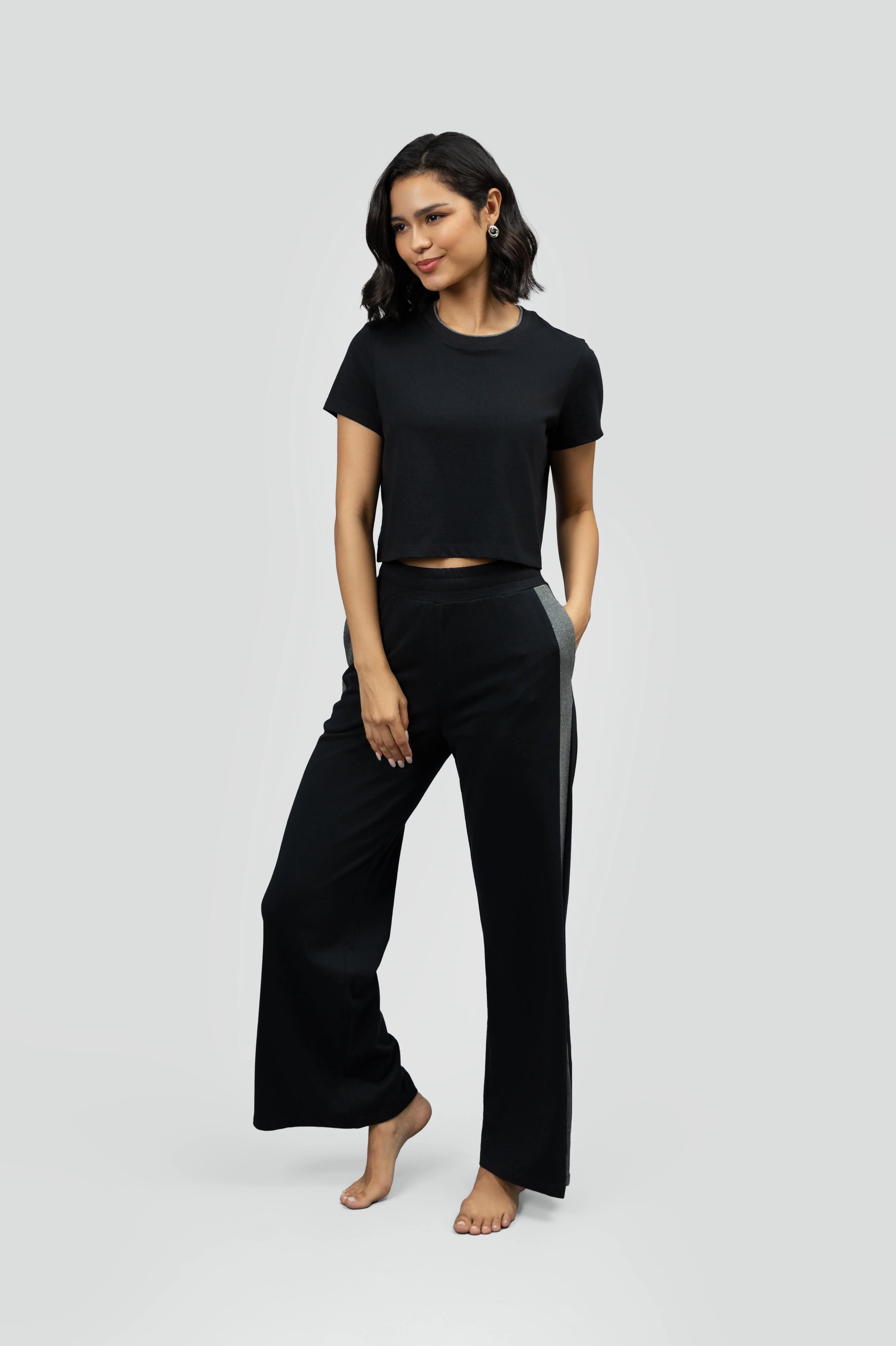 Black Soft Cotton Side Slit Flare Lounge Set - Image 13