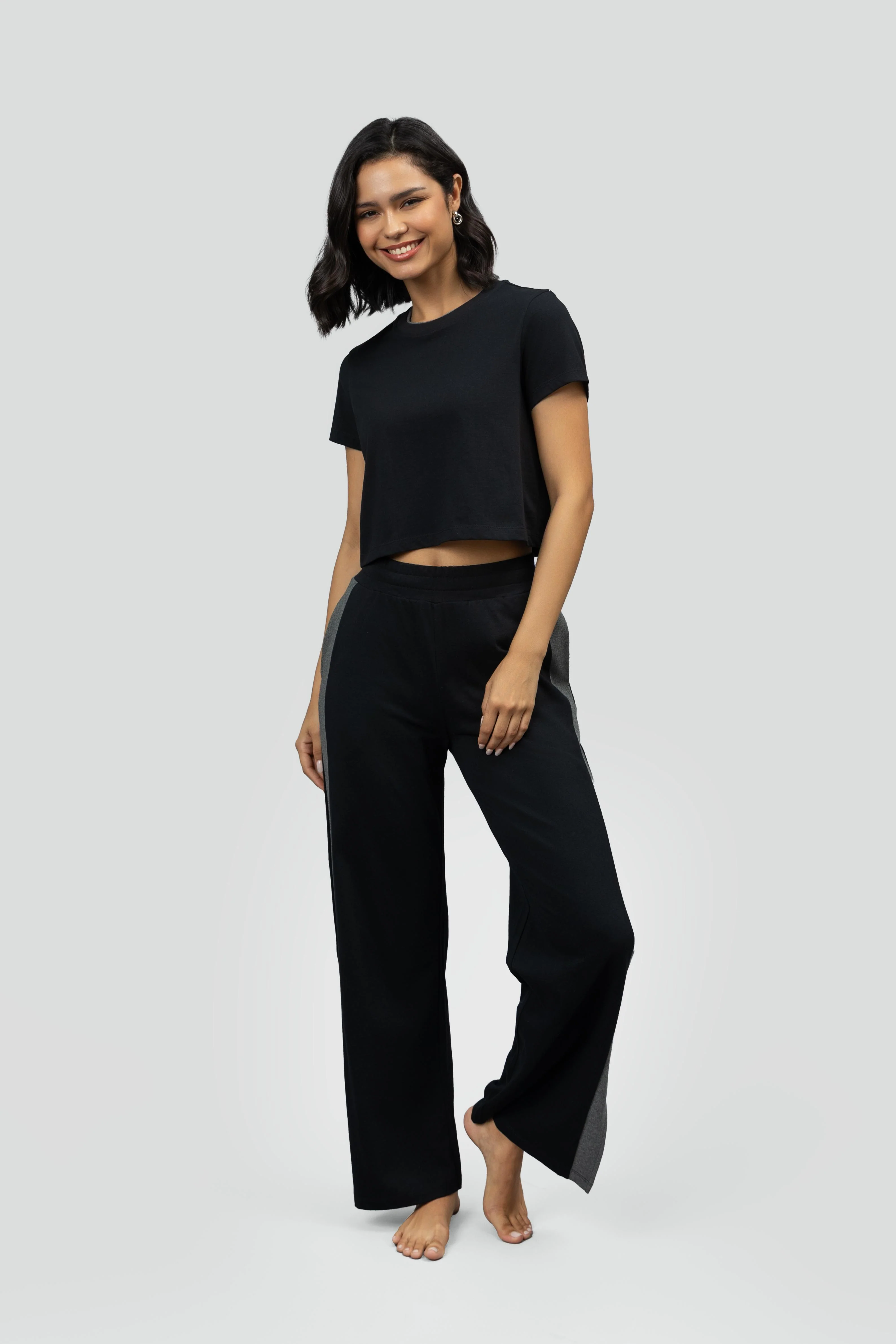 Black Soft Cotton Side Slit Flare Lounge Set - Image 14