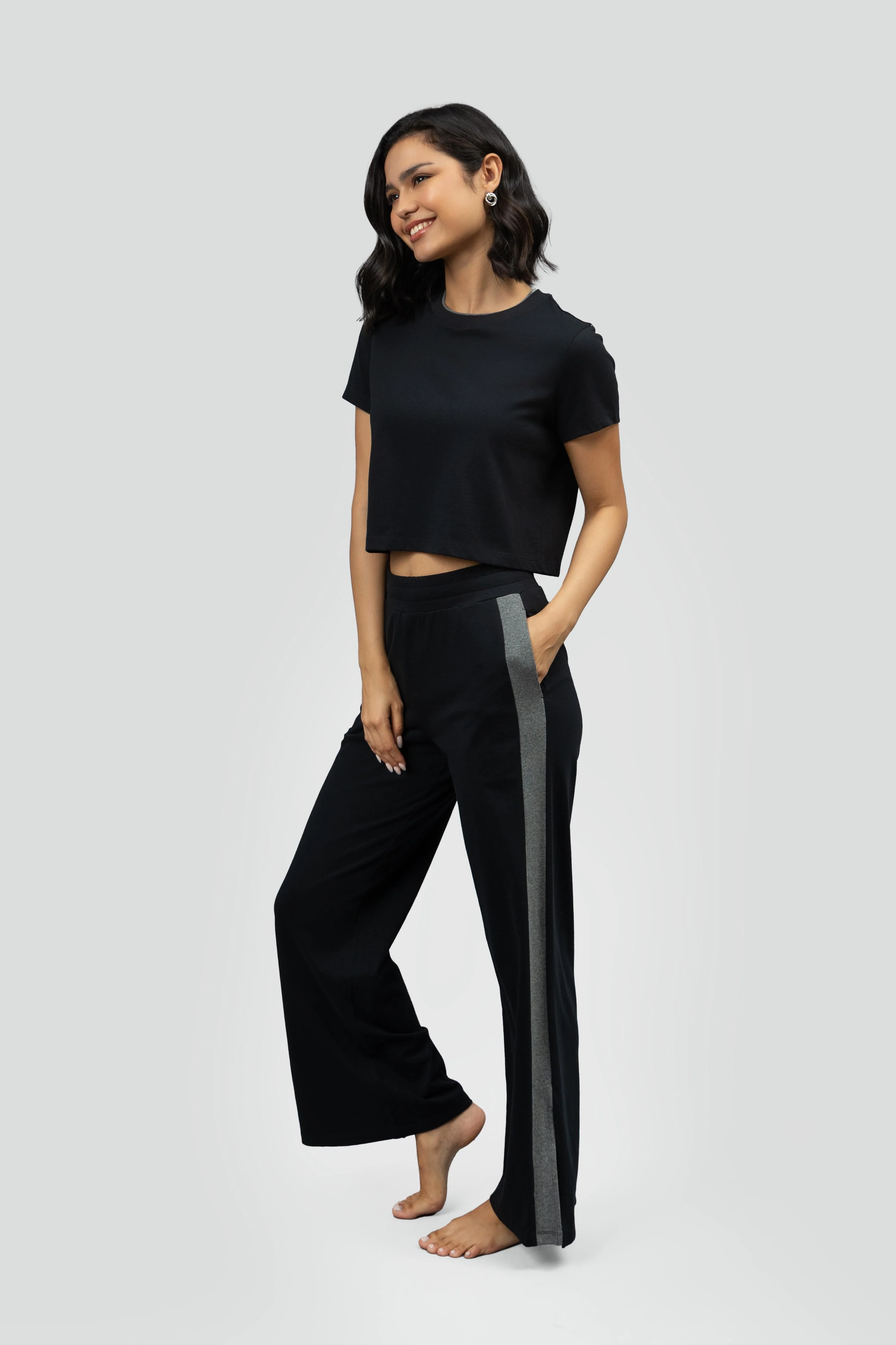 Black Soft Cotton Side Slit Flare Lounge Set - Image 15