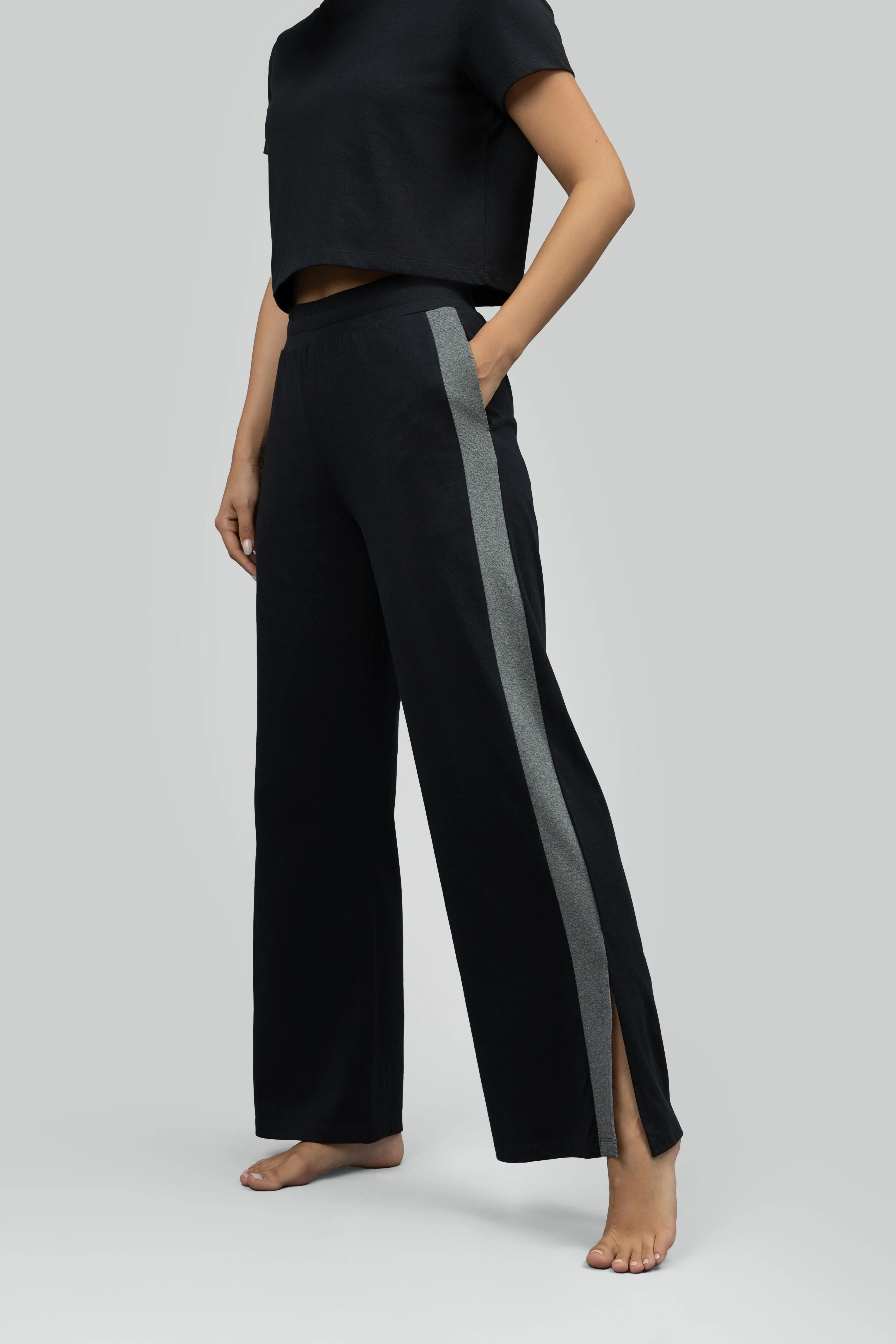 Black Soft Cotton Side Slit Flare Lounge Set - Image 5