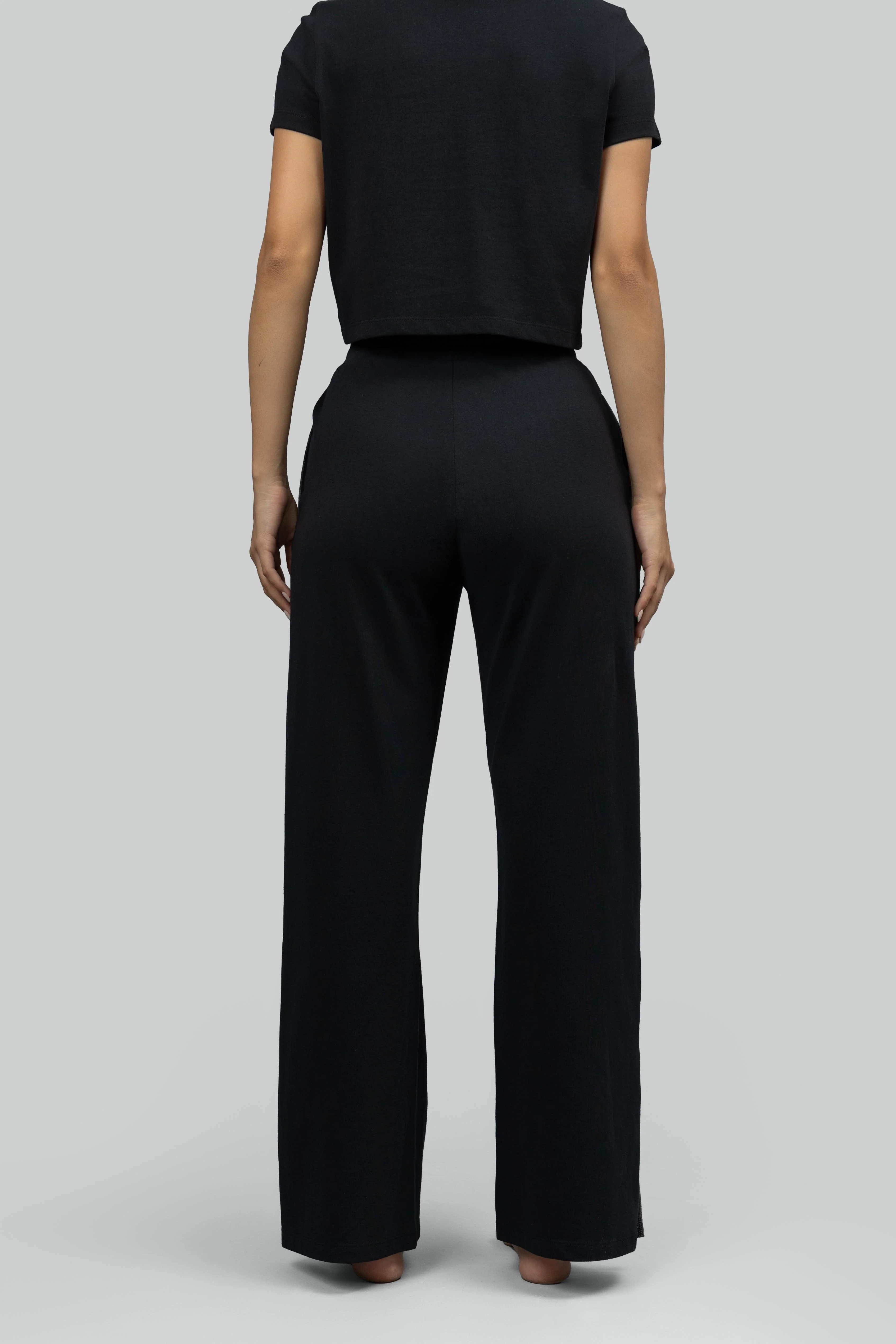 Black Soft Cotton Side Slit Flare Lounge Set - Image 6