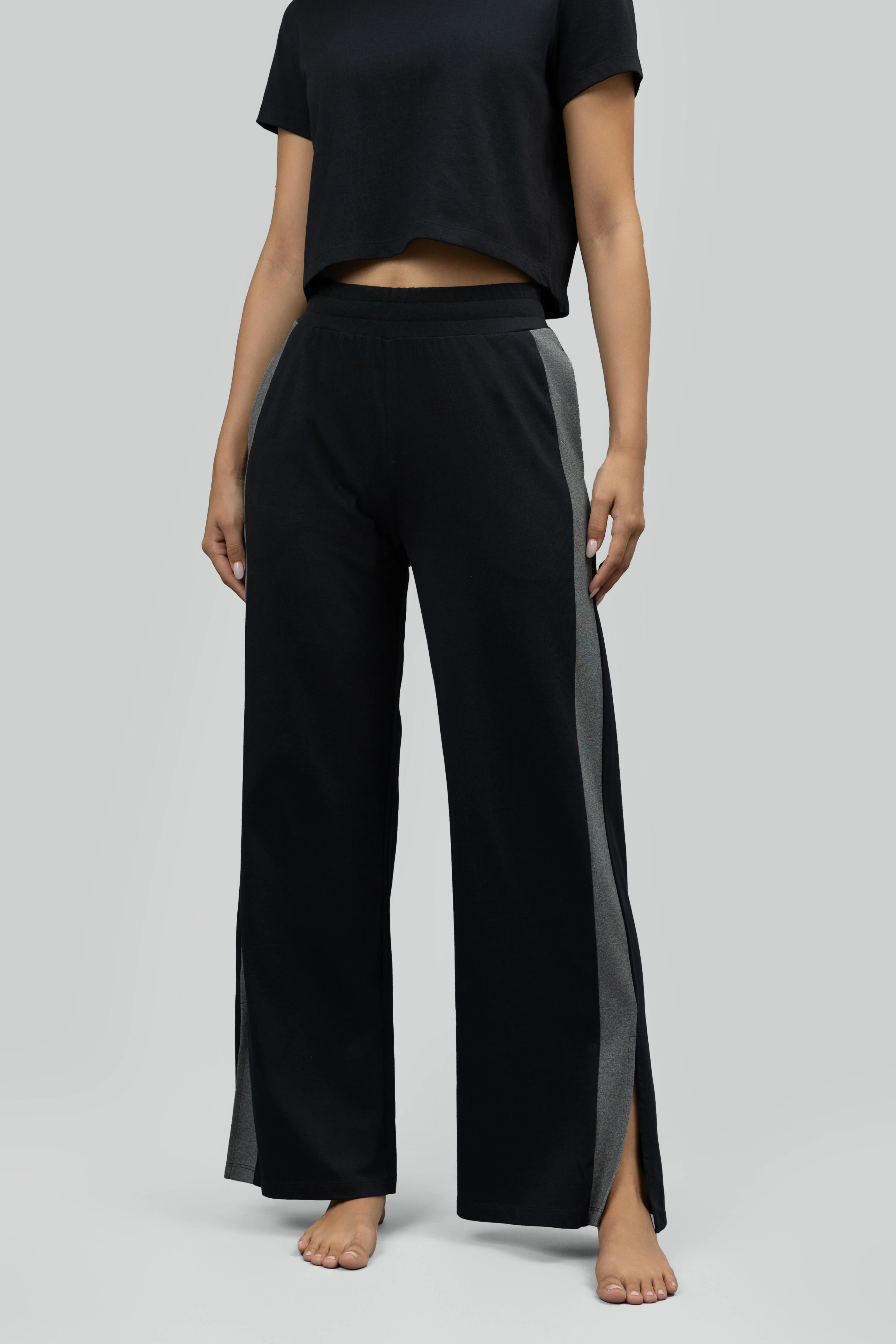 Black Soft Cotton Side Slit Flare Lounge Set - Image 7