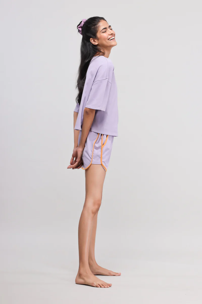 Boxy Purple Cotton Shorts Set - Image 3