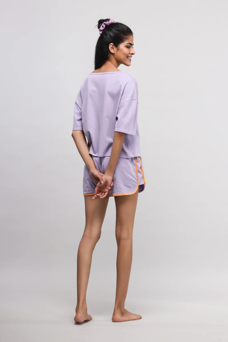 Boxy Purple Cotton Shorts Set - Image 4
