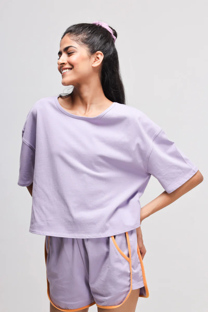 Boxy Purple Cotton Shorts Set - Image 5
