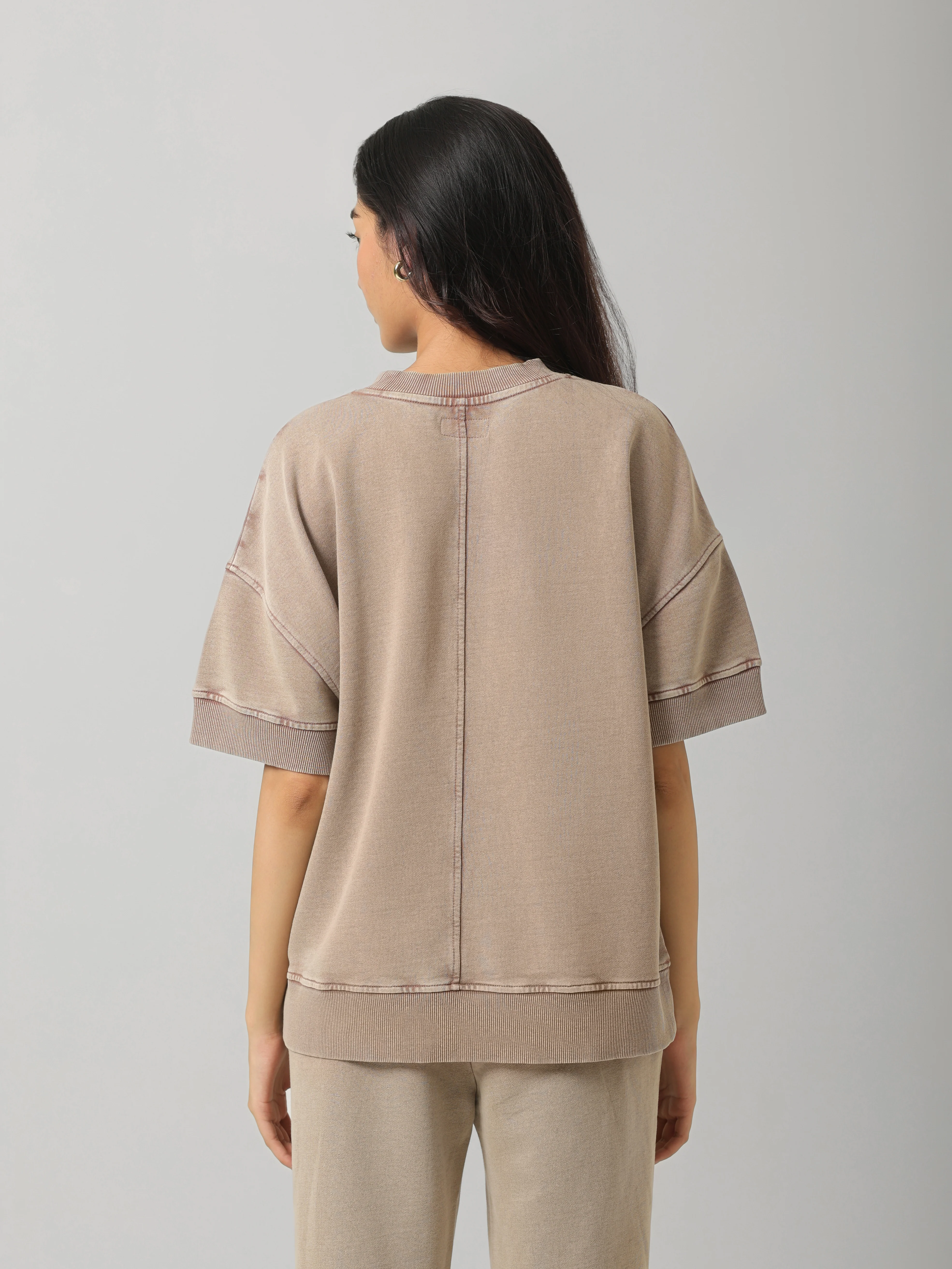 Brown Acid Wash Short Sleeve Sweatshirt - Image 3