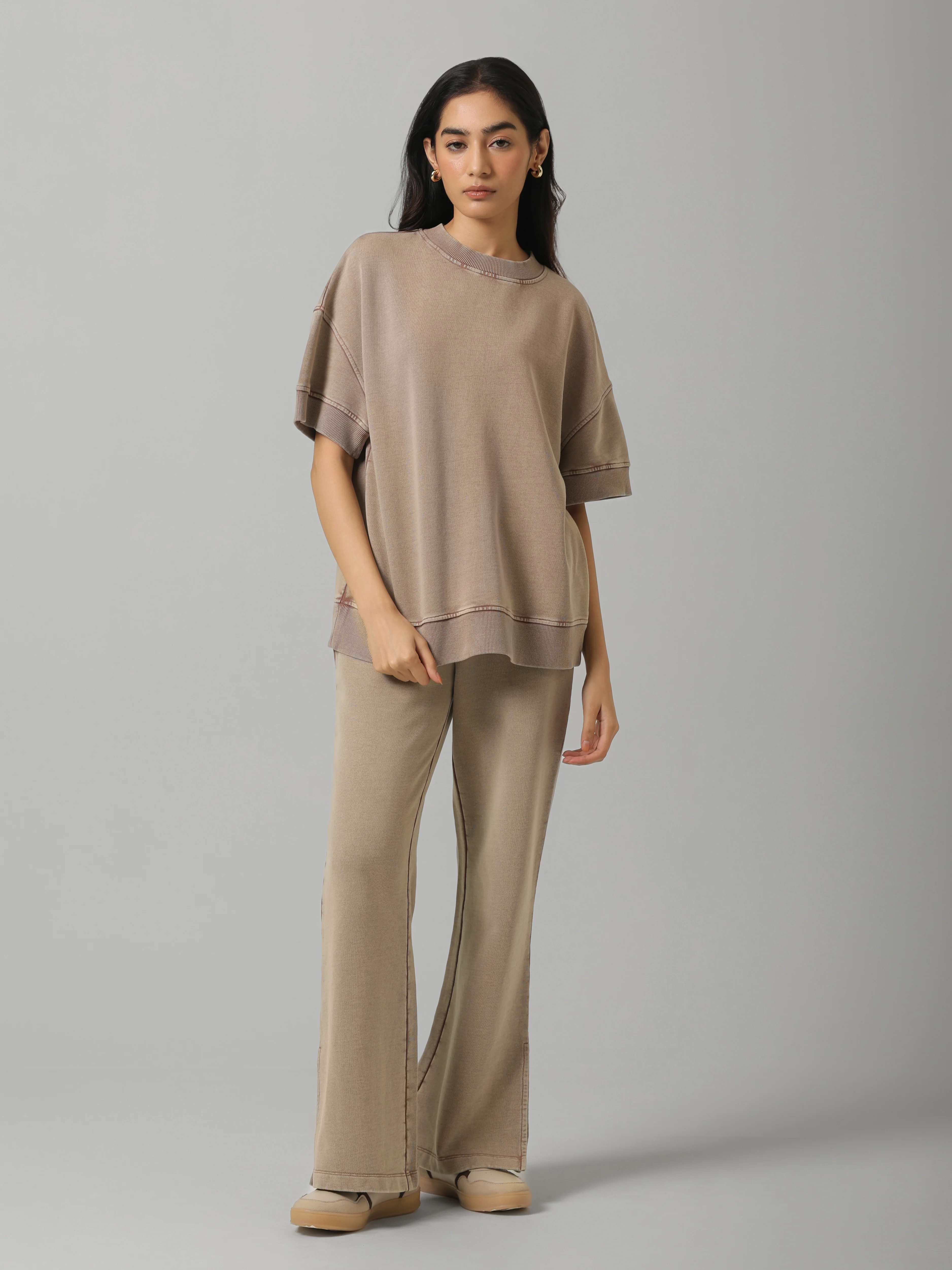 Brown Acid Wash Short Sleeve Sweatshirt - Image 4