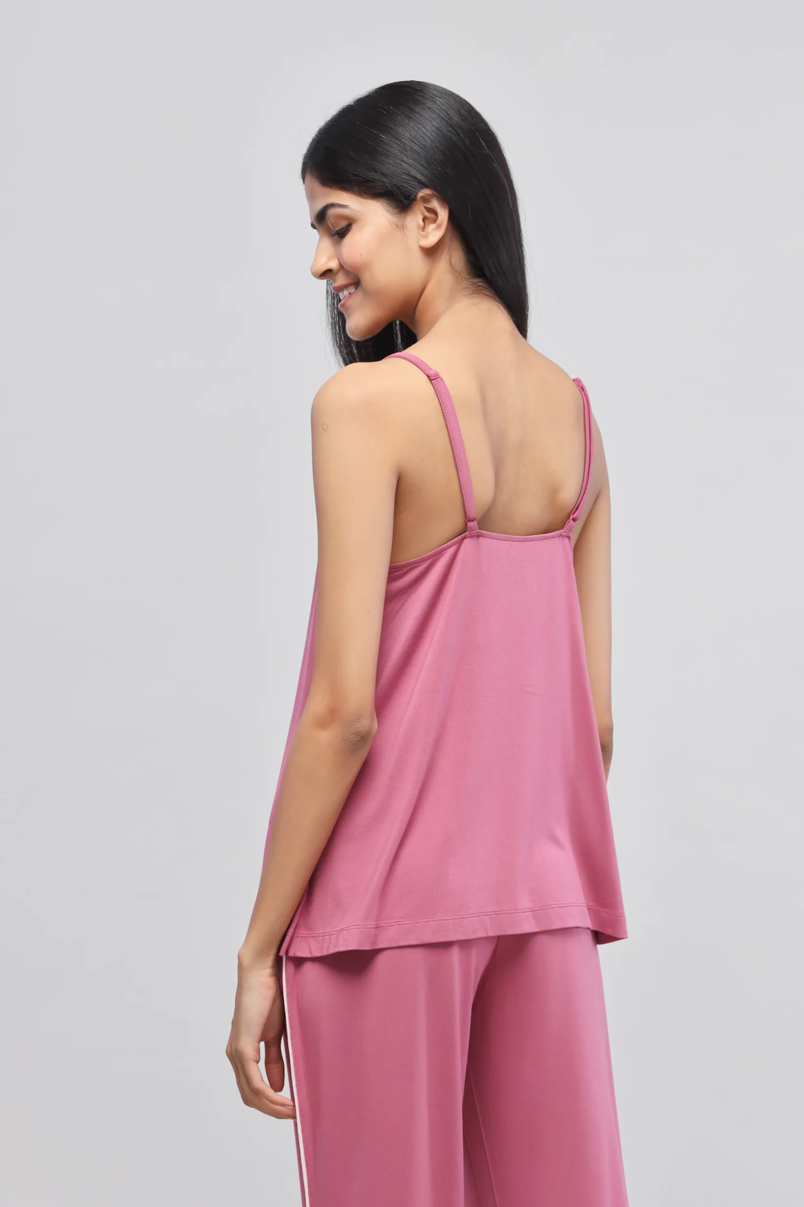 Rosy Pink Button Down Piping Tank Top Set - Image 5