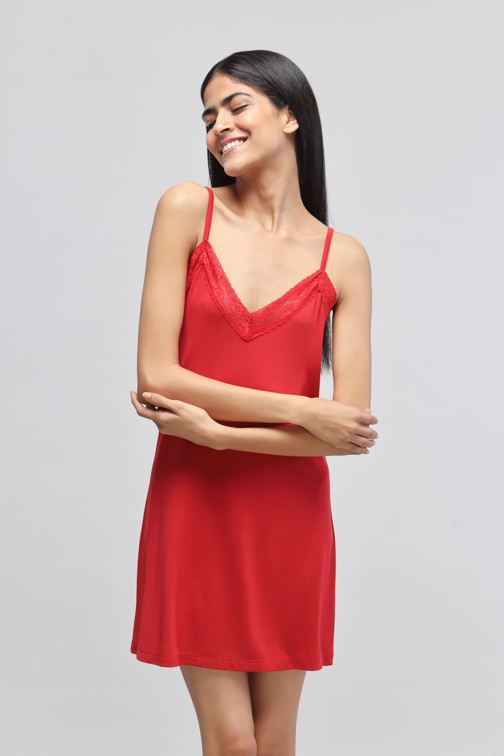 Cherry Red Lace Short Dress - Image 4