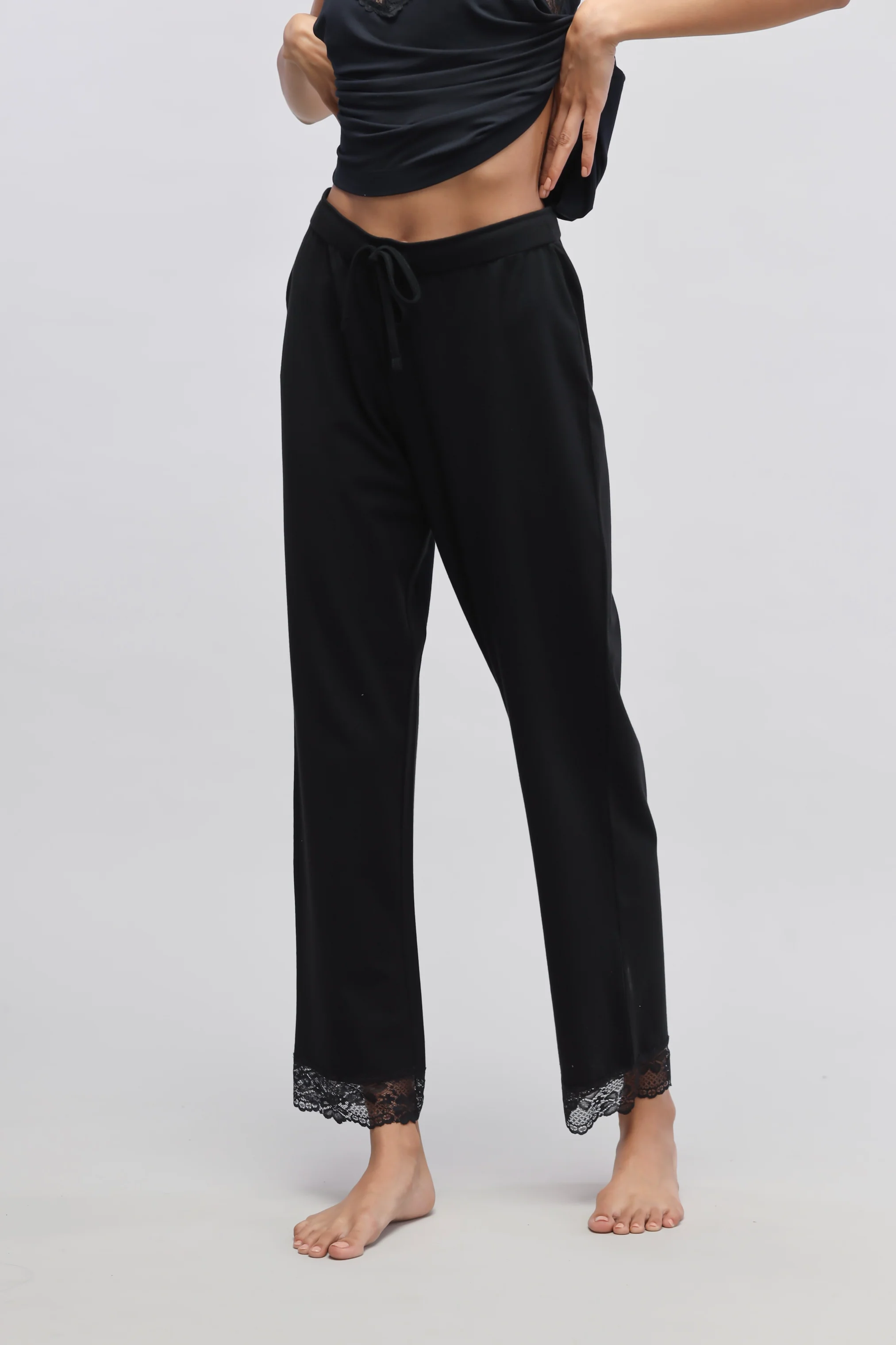 Delicate Black Lace Pajama Set with Tank Top - Image 5