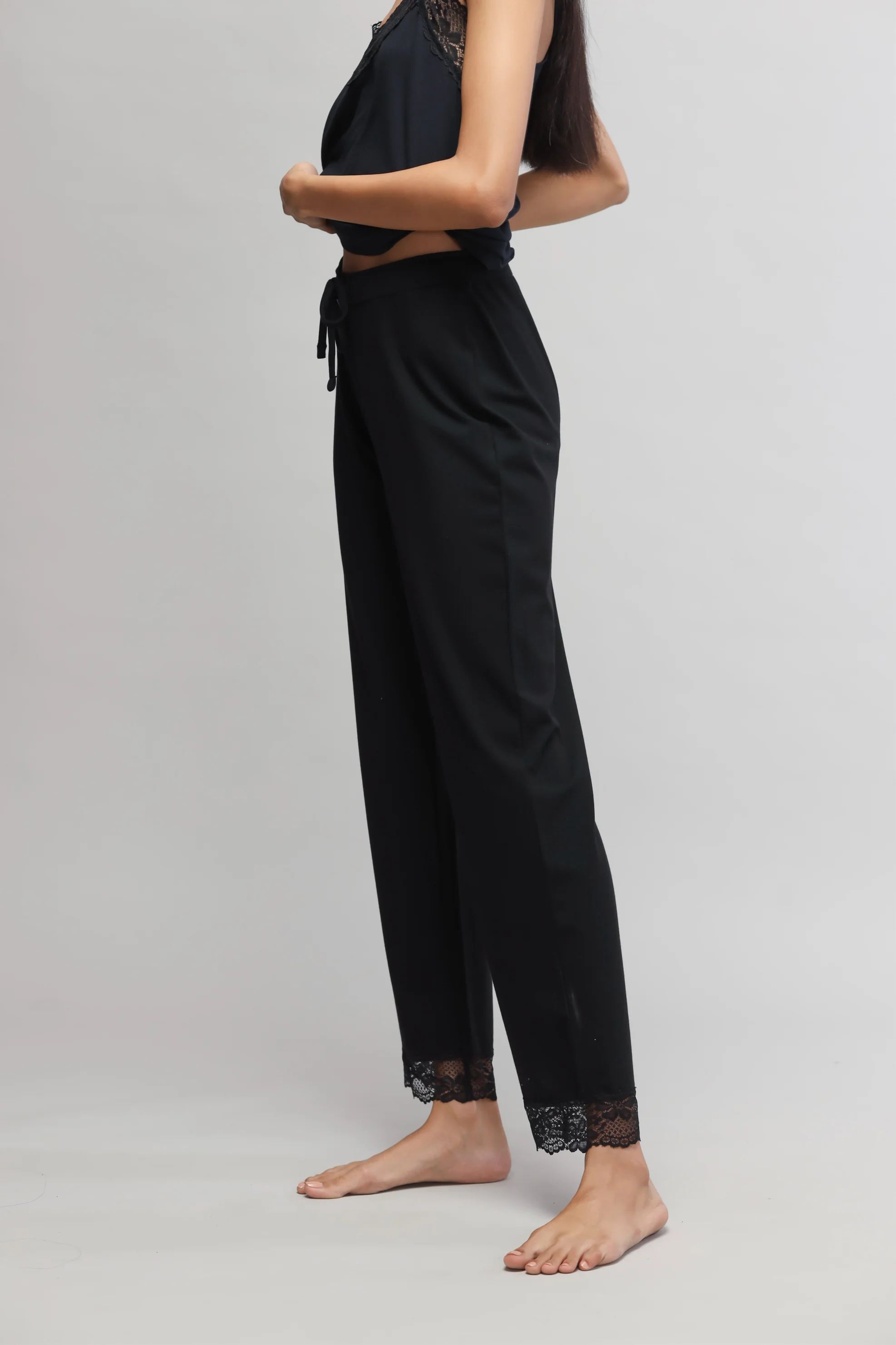 Delicate Black Lace Pajama Set with Tank Top - Image 6