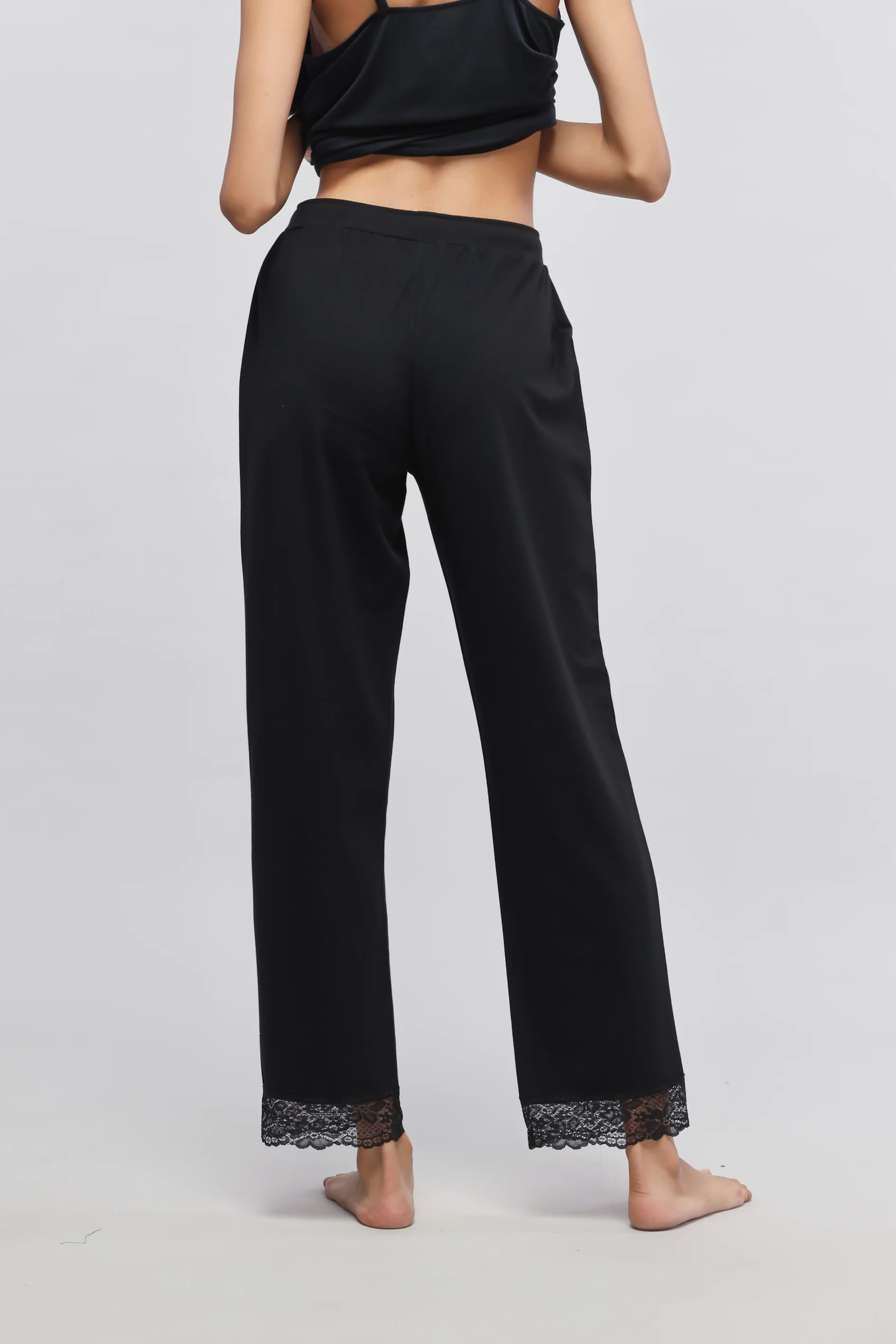 Delicate Black Lace Pajama Set with Tank Top - Image 7