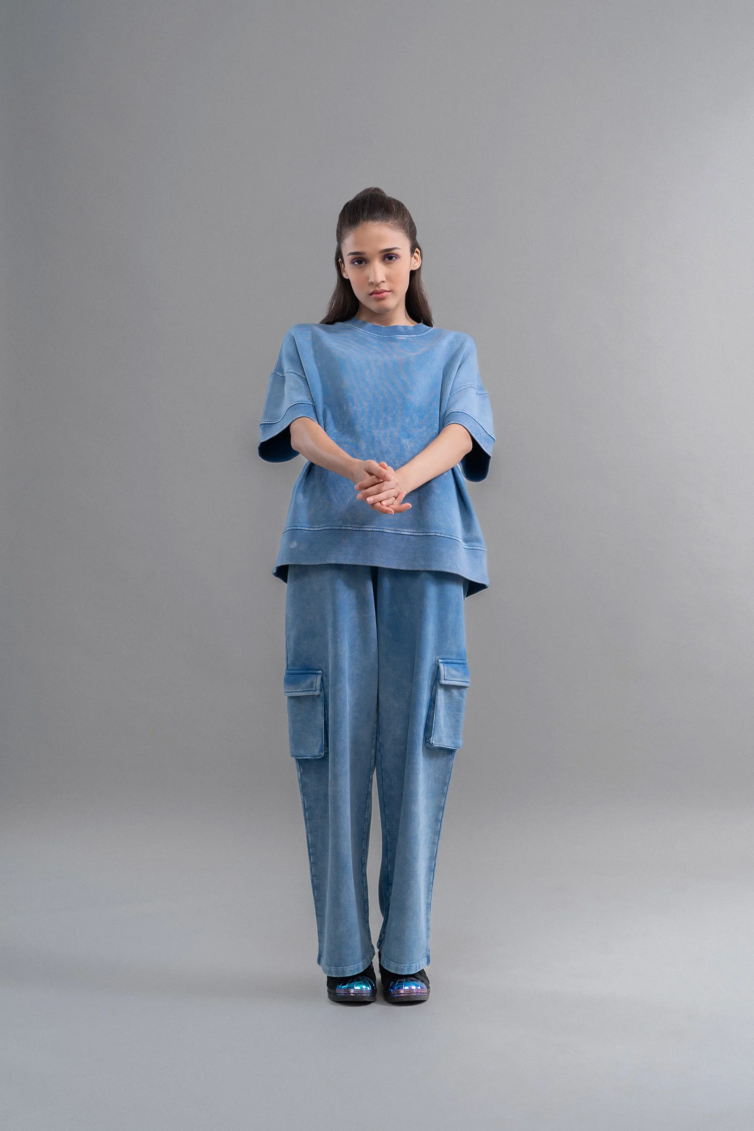Denim Wash 100% Cotton Terry Co Ord Set - Image 3