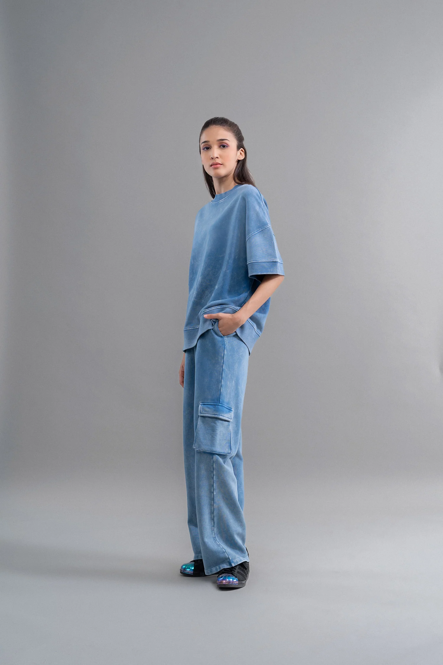 Denim Wash 100% Cotton Terry Co Ord Set - Image 4