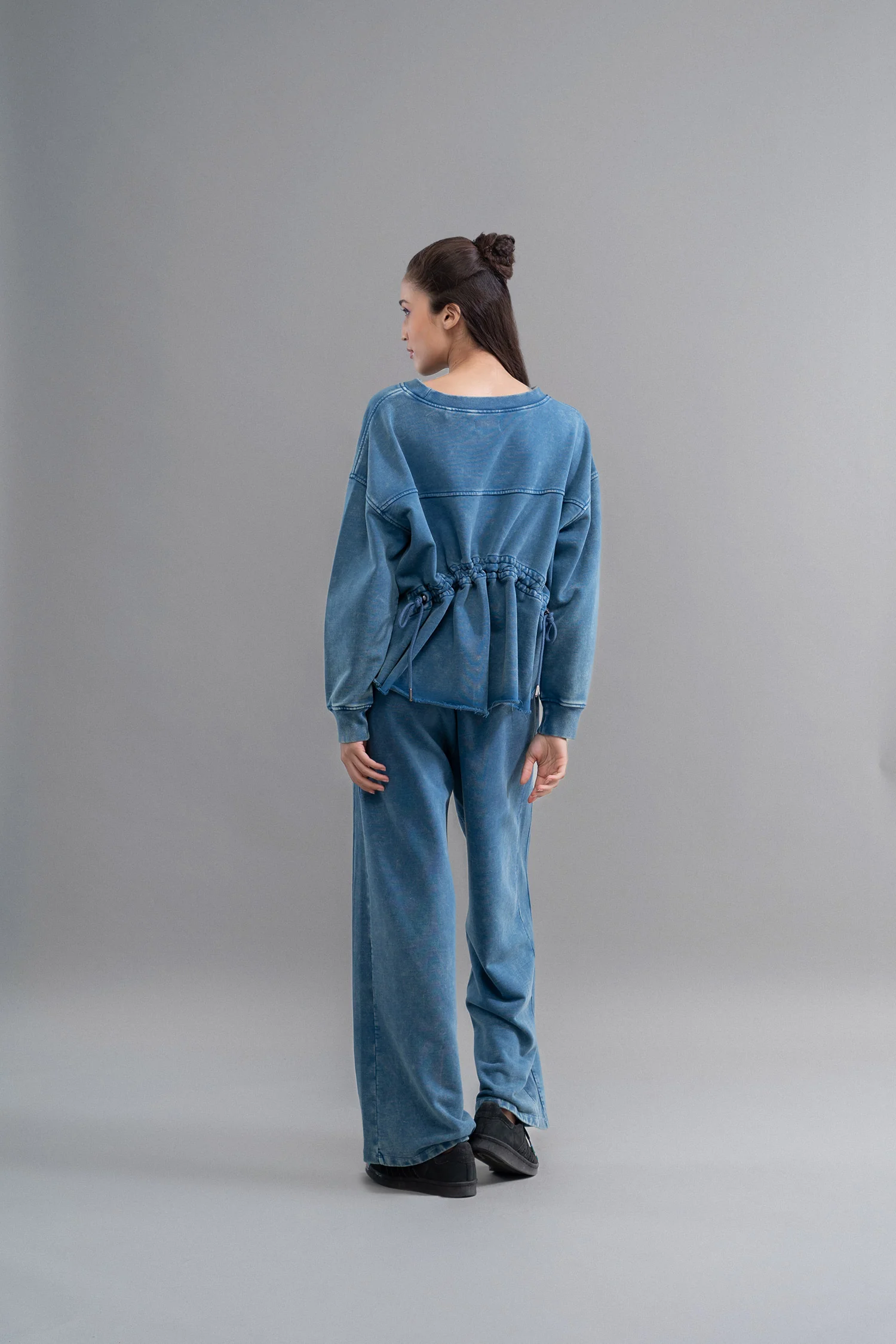 Denim Wash 100% Cotton Terry Ruched Sweatshirt - Image 3