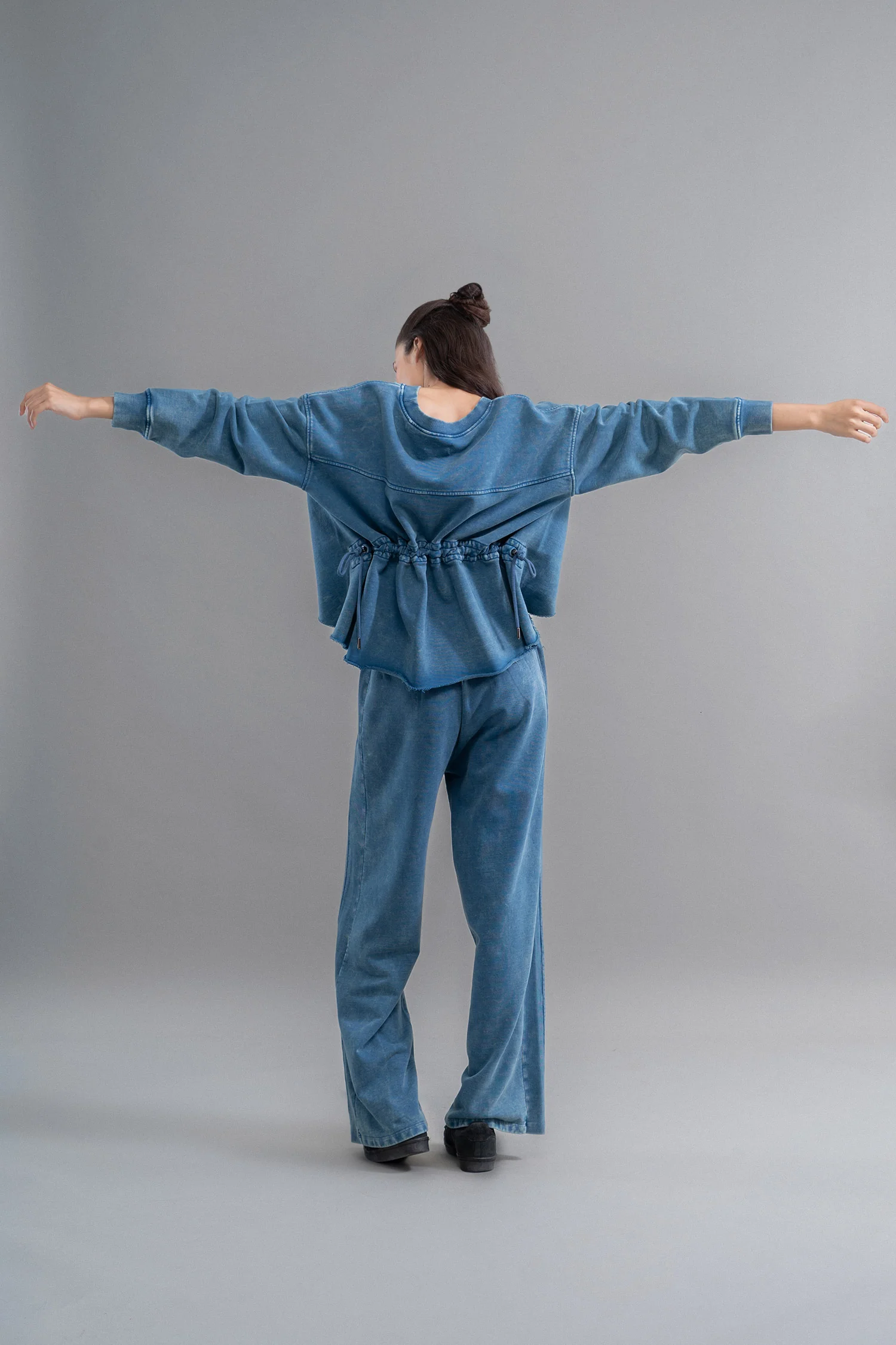 Denim Wash 100% Cotton Terry Ruched Sweatshirt - Image 5