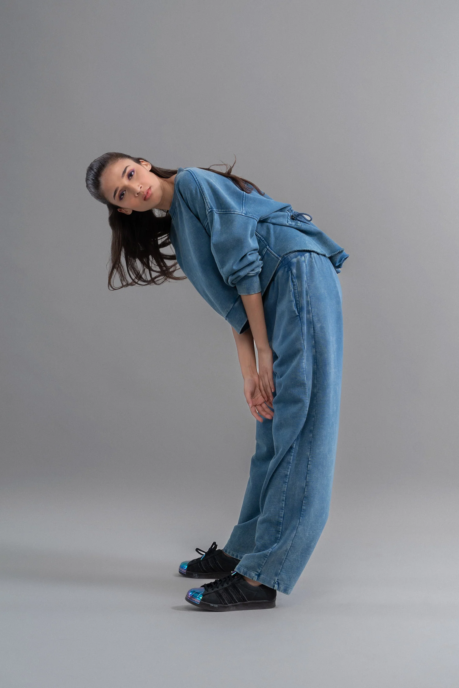 Denim Wash 100% Cotton Terry Ruched Sweatshirt - Image 8