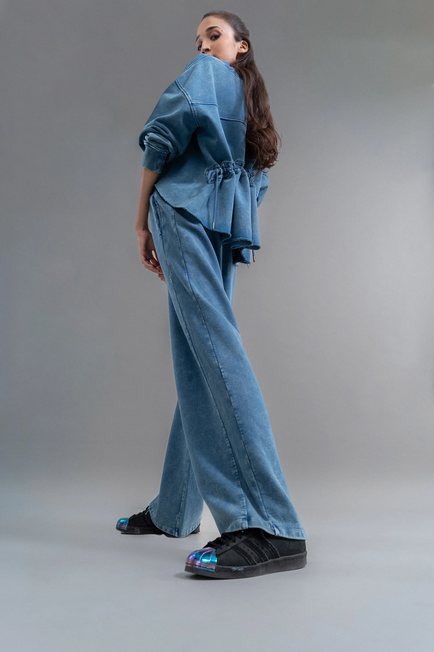 Denim-Wash 100% Cotton Terry Ruched Set - Image 8