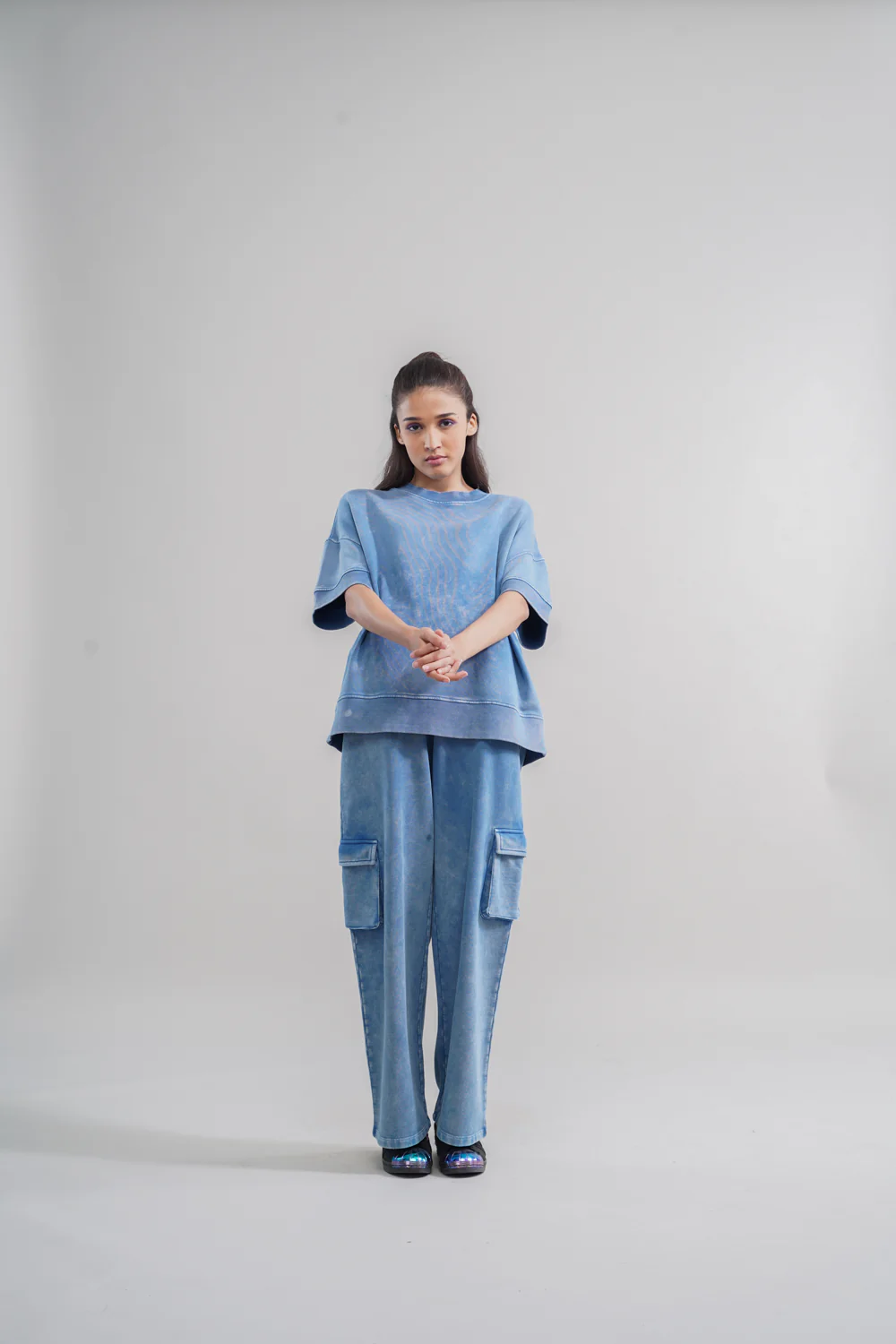 Denim Wash 100% Cotton Terry Sweatshirt - Image 5