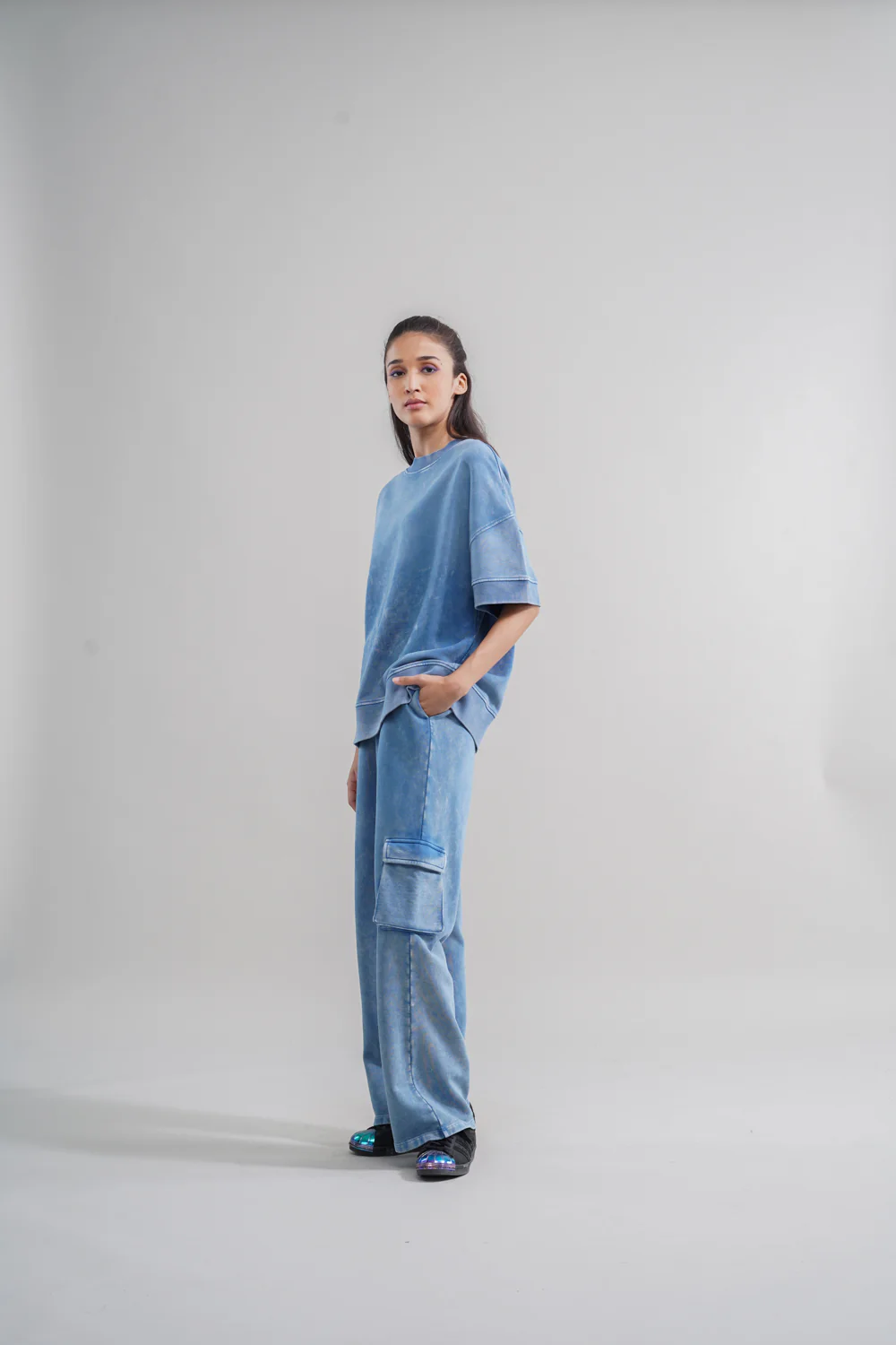 Denim Wash 100% Cotton Terry Sweatshirt - Image 6