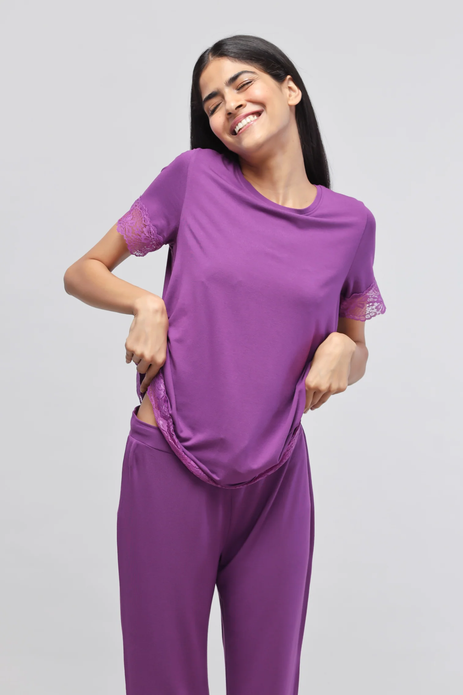 Dreamy Purple Lace Pajama Set - Image 5