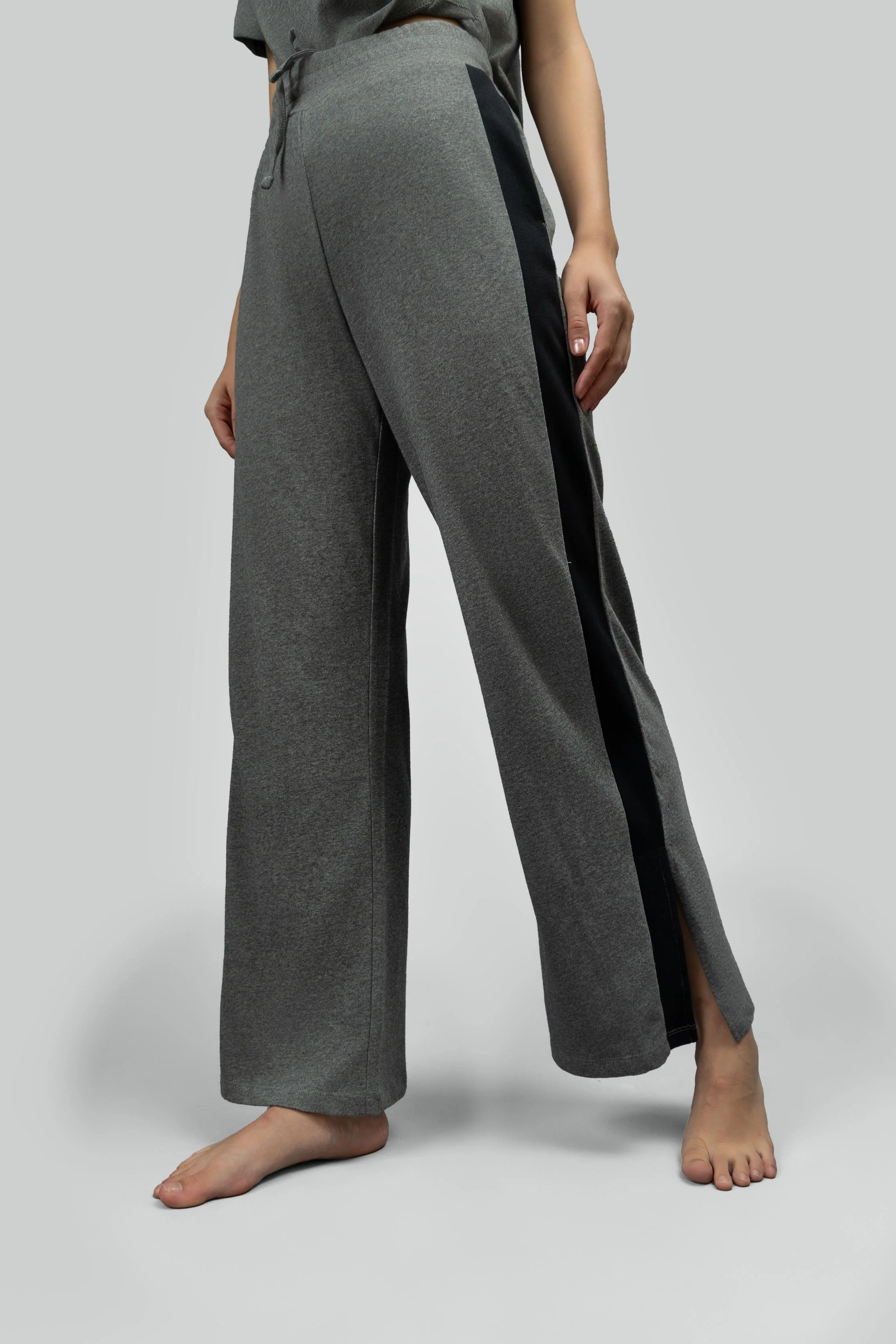 Grey Soft Cotton Side Slit Flare Pants - Image 4