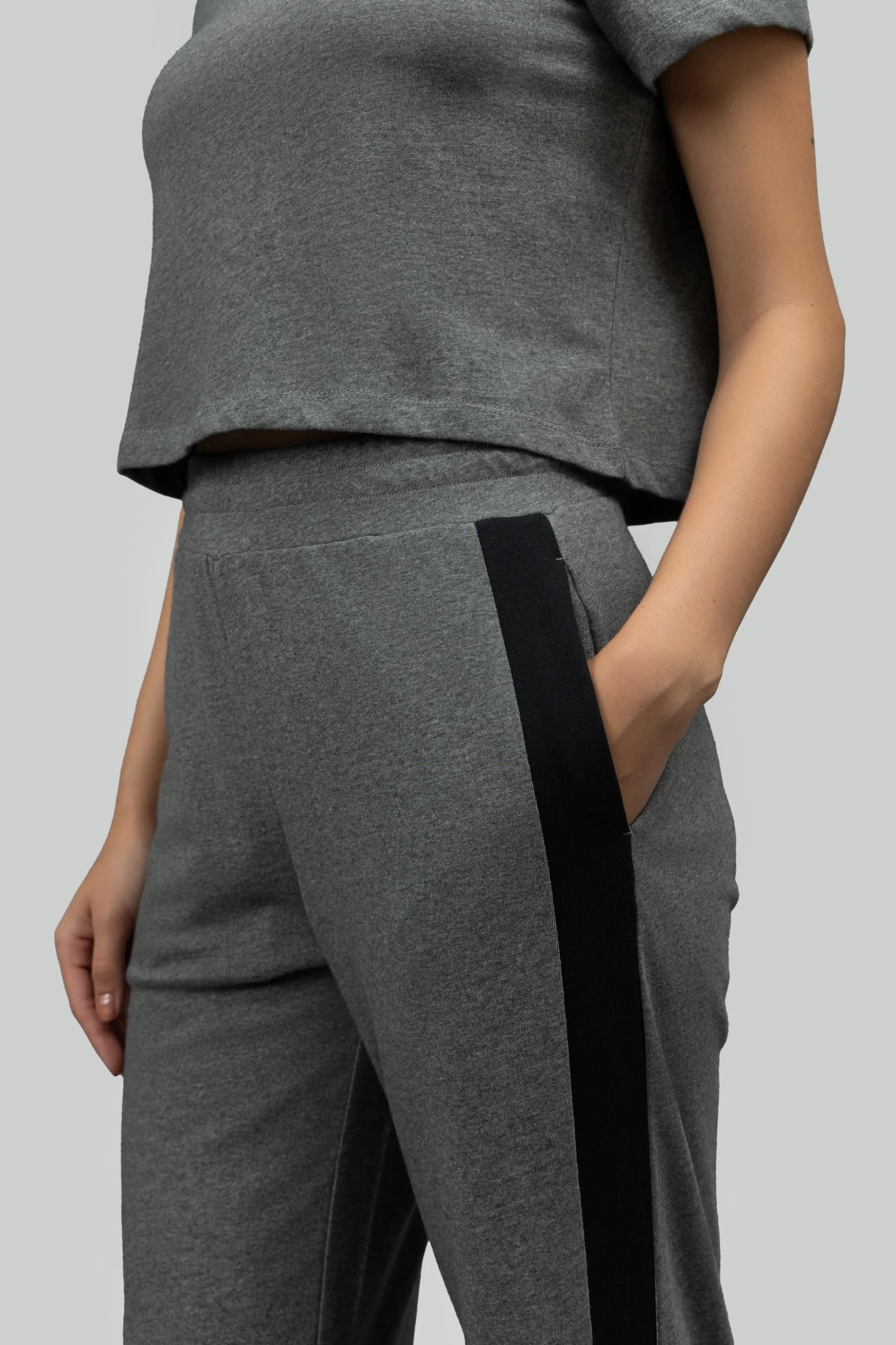 Grey Soft Cotton Side Slit Flare Pants - Image 5