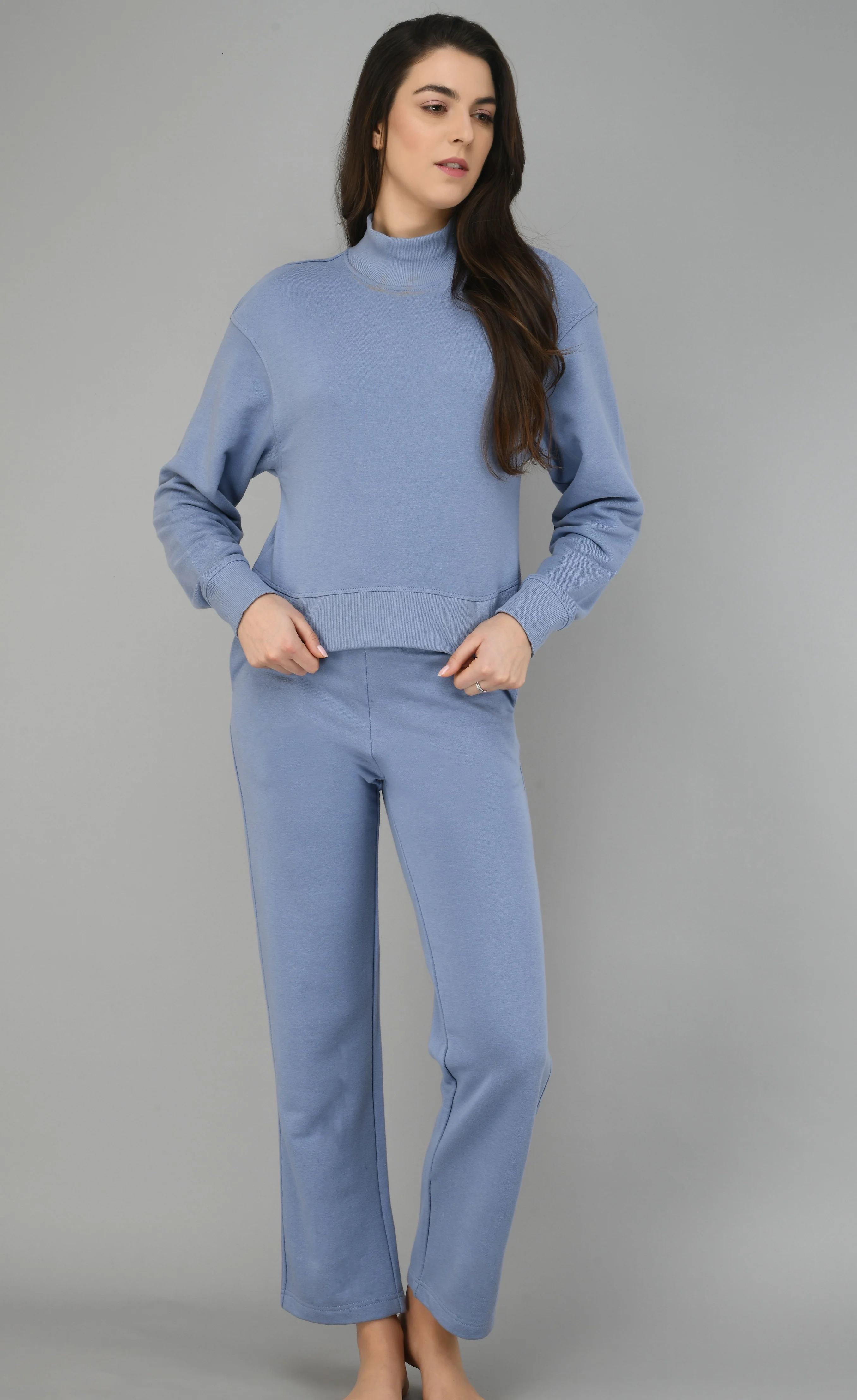 Ice-Blue Fleece Long Pullover Set - Image 11