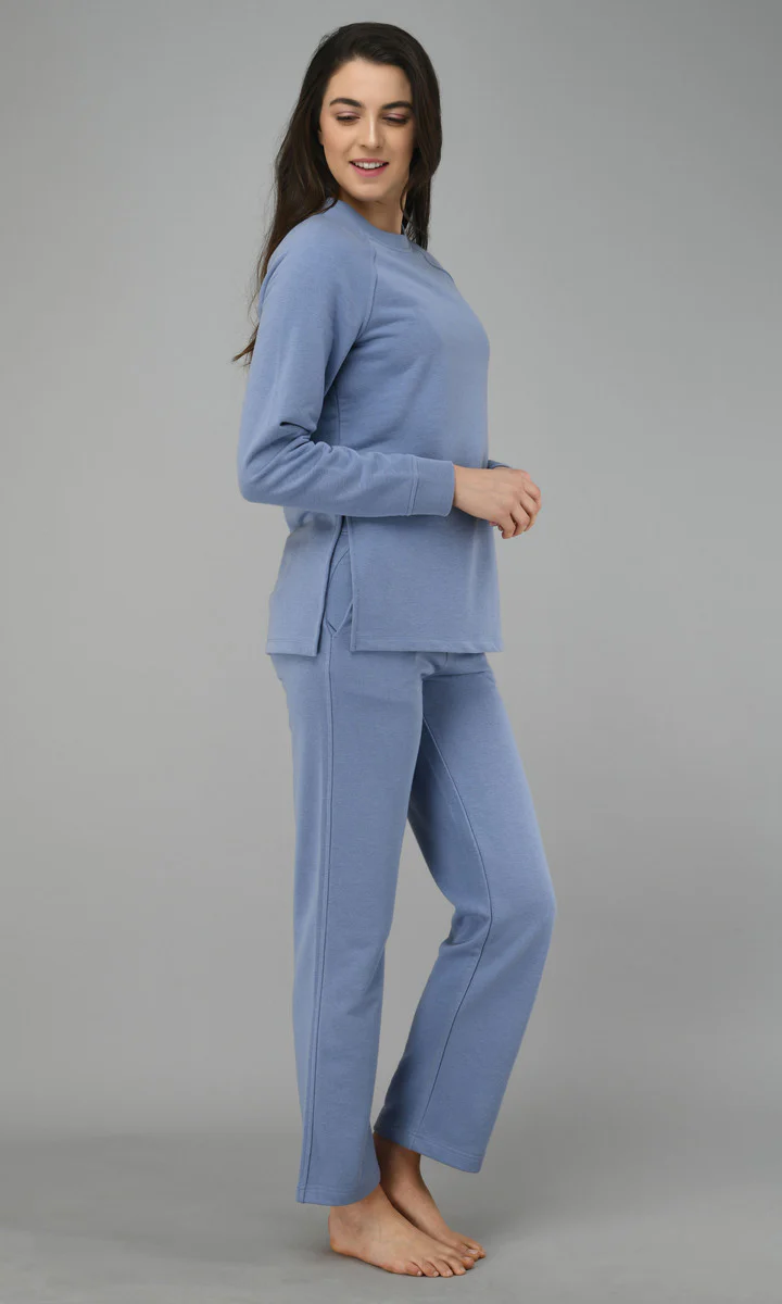 Ice-Blue Fleece Long Pullover Set - Image 4