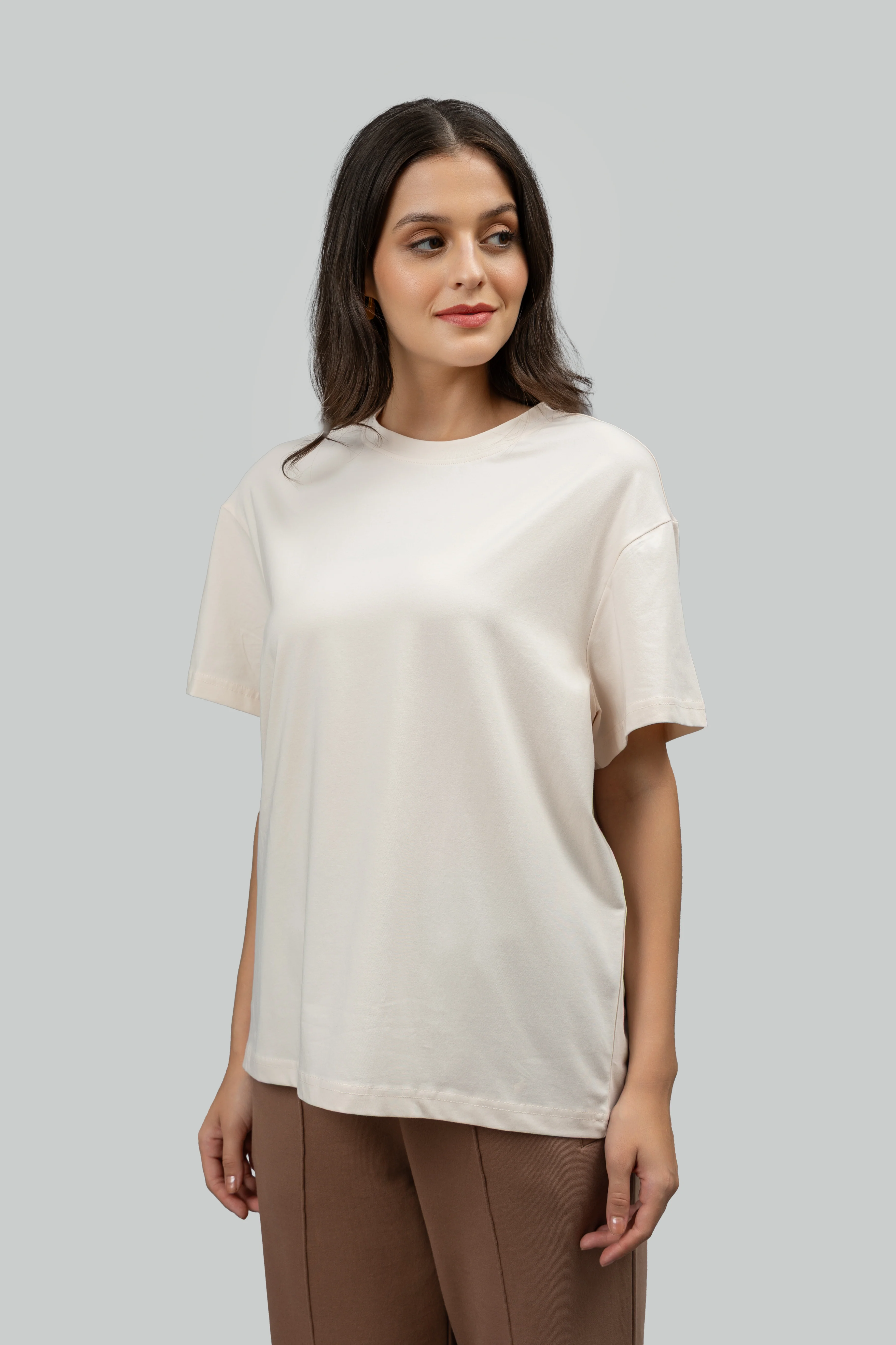Ivory Round Neck Cottton T-Shirt - Image 3