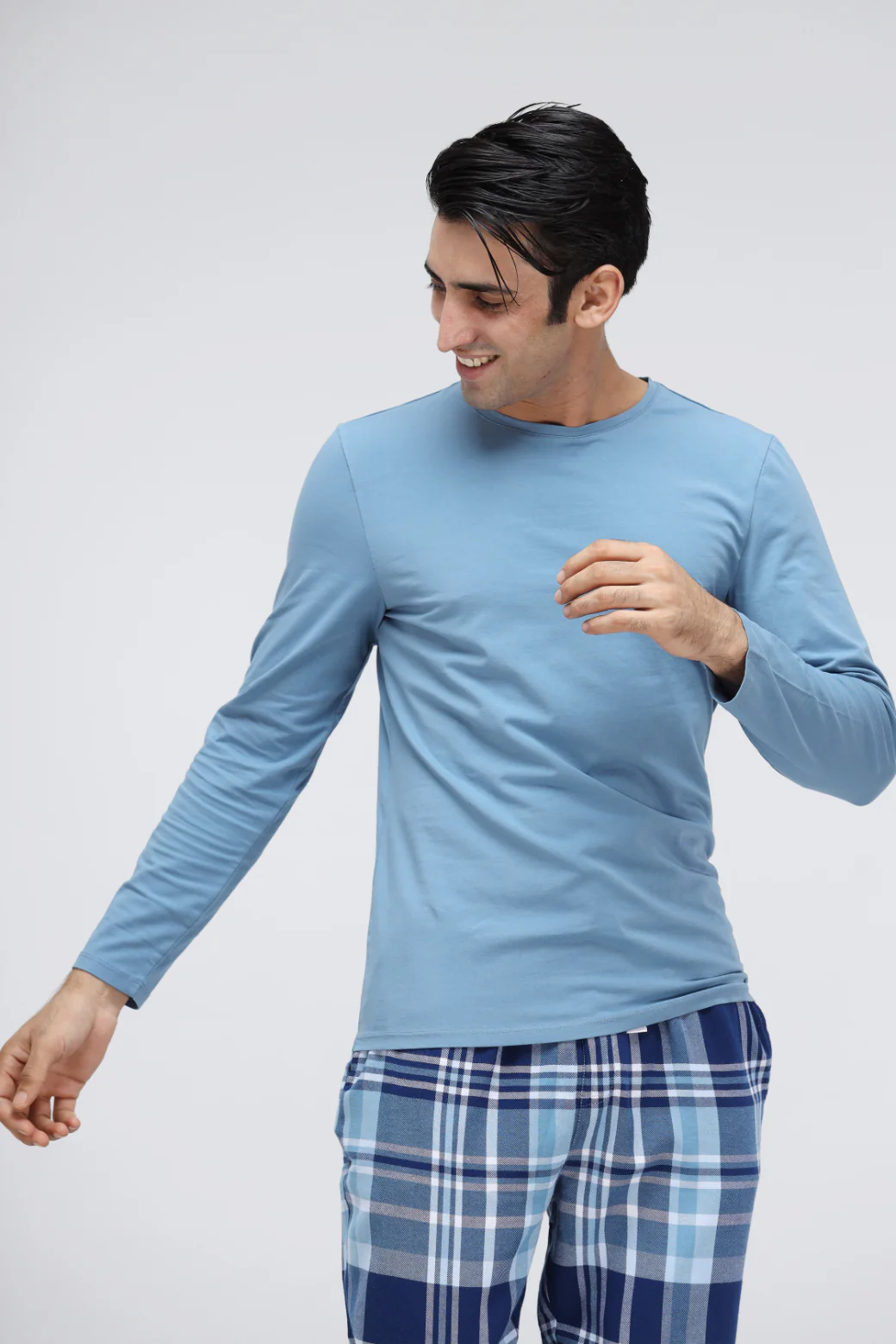 Men's Blue Cotton Full Sleeve T-Shirt - Image 3