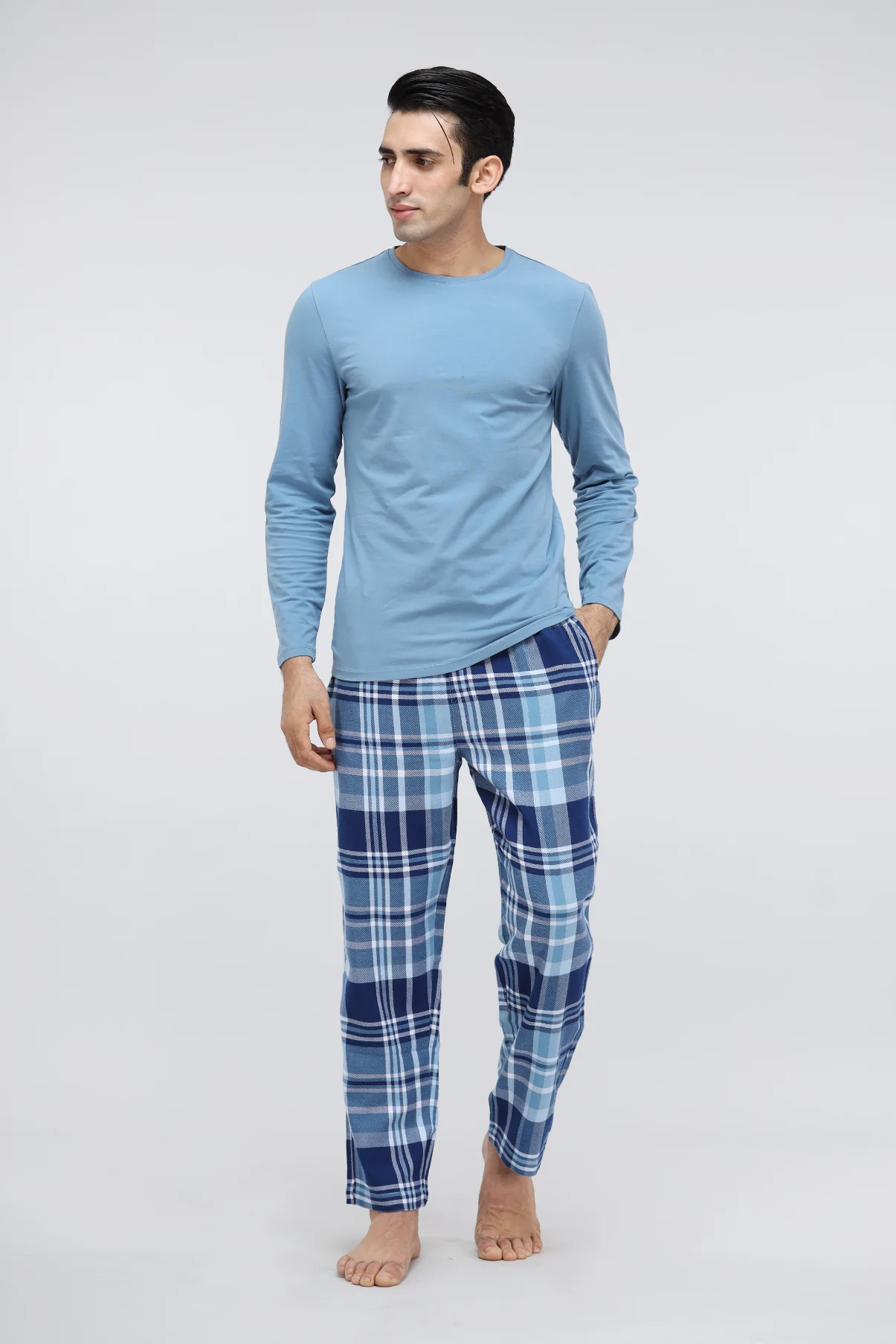 Men's Blue Cotton Full Sleeve T-Shirt - Image 6