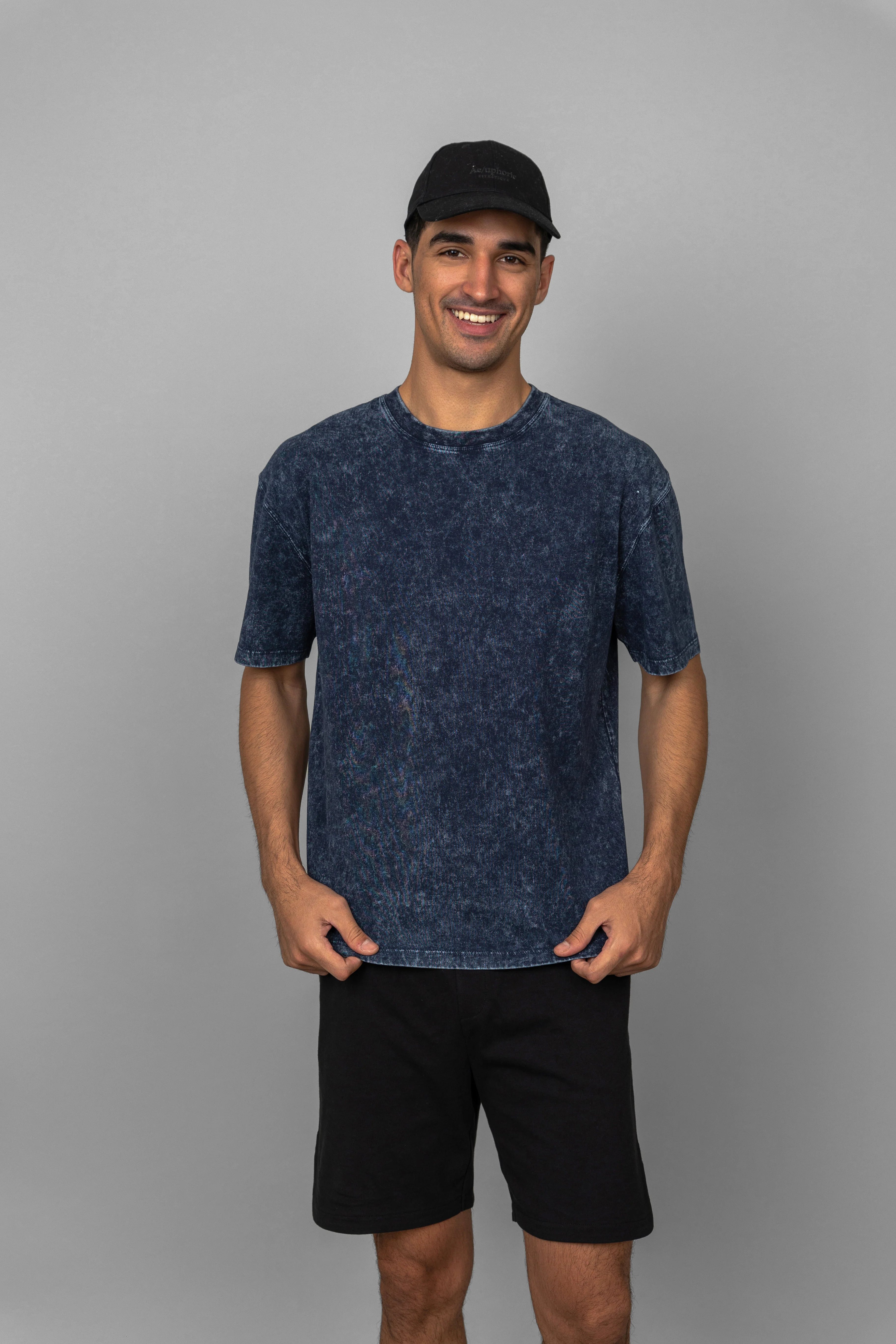 Navy Acid Wash Shorts Set - Image 3