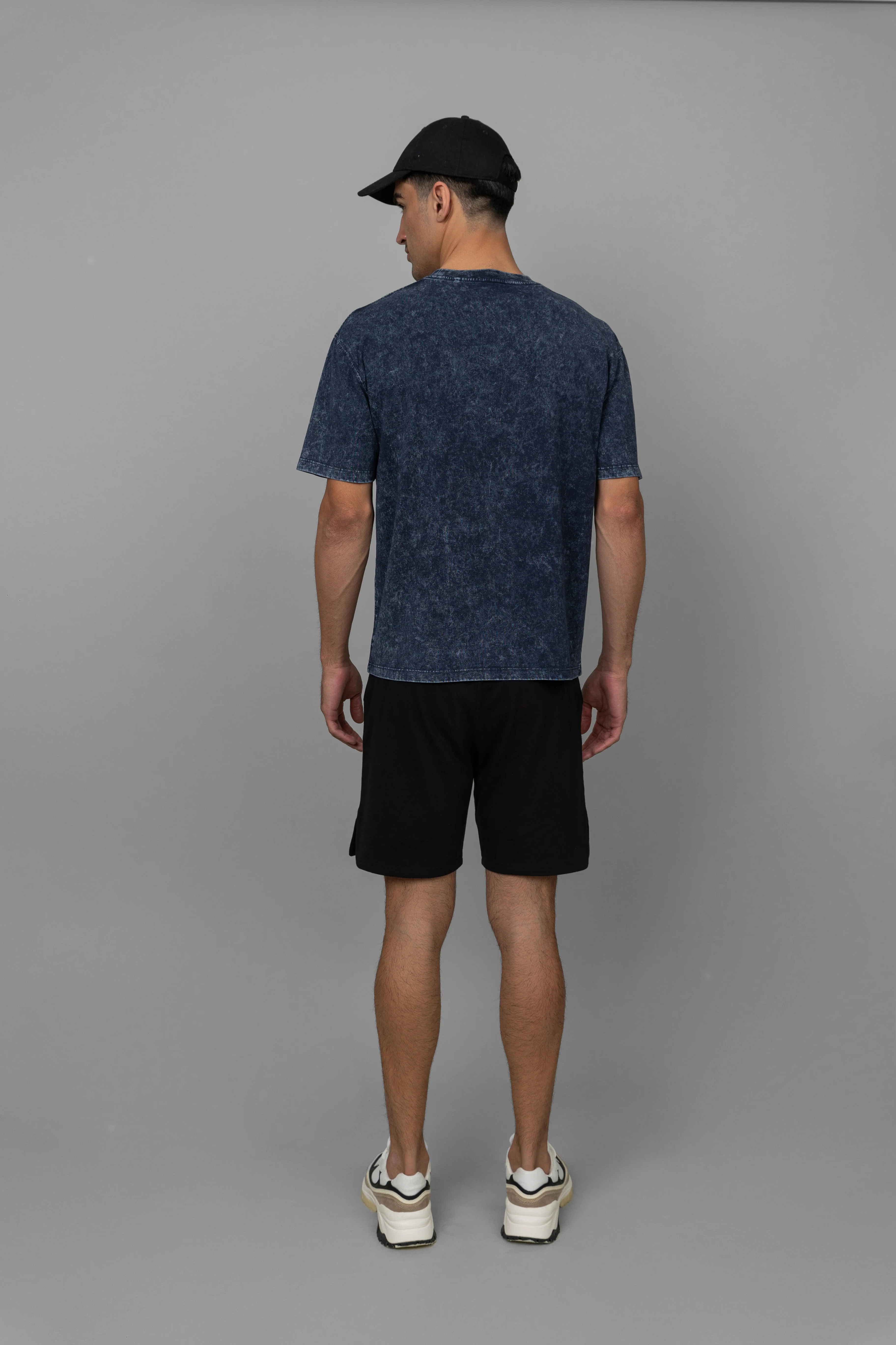 Navy Acid Wash Shorts Set - Image 5