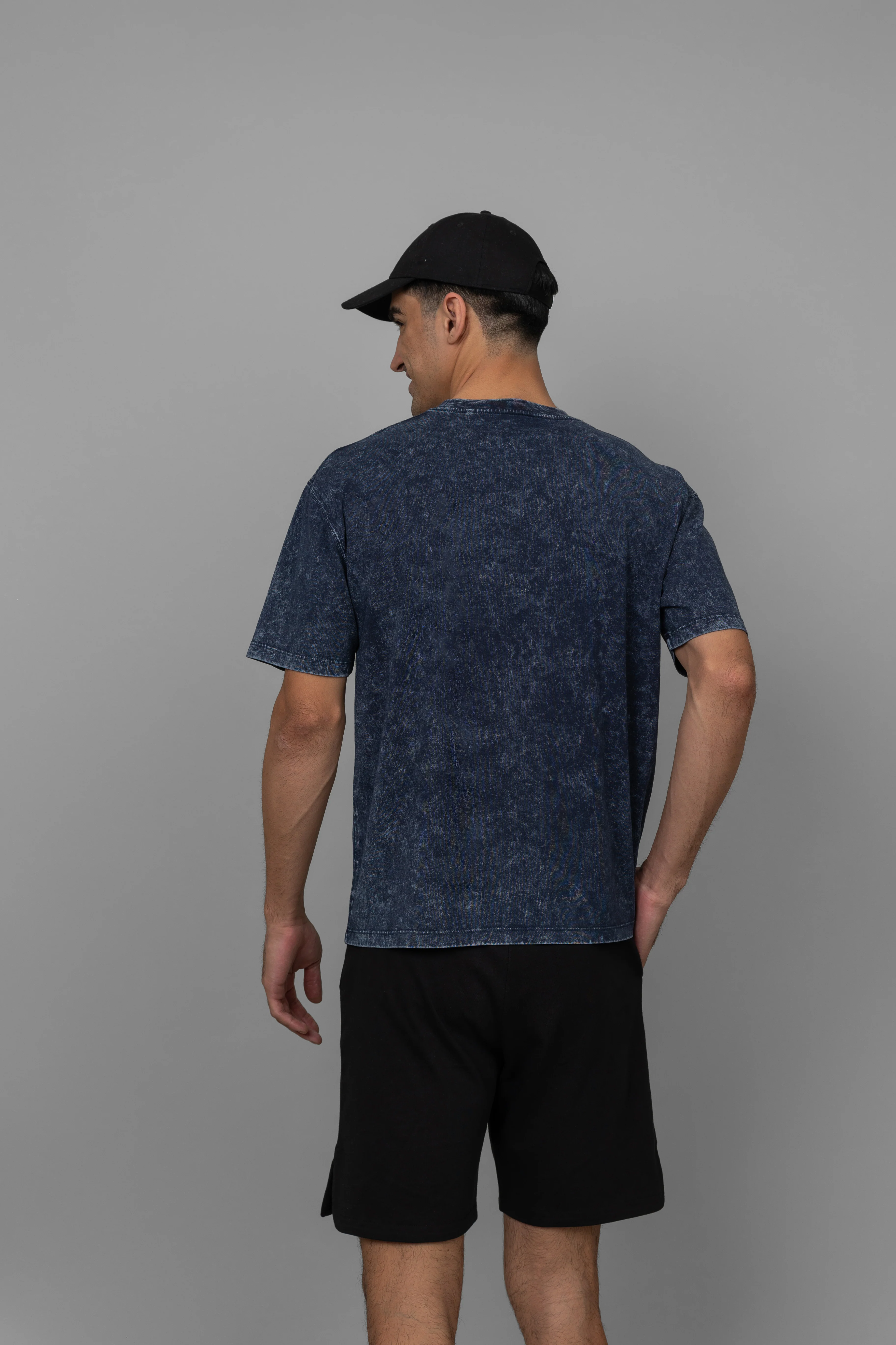 Navy Acid Wash Shorts Set - Image 6