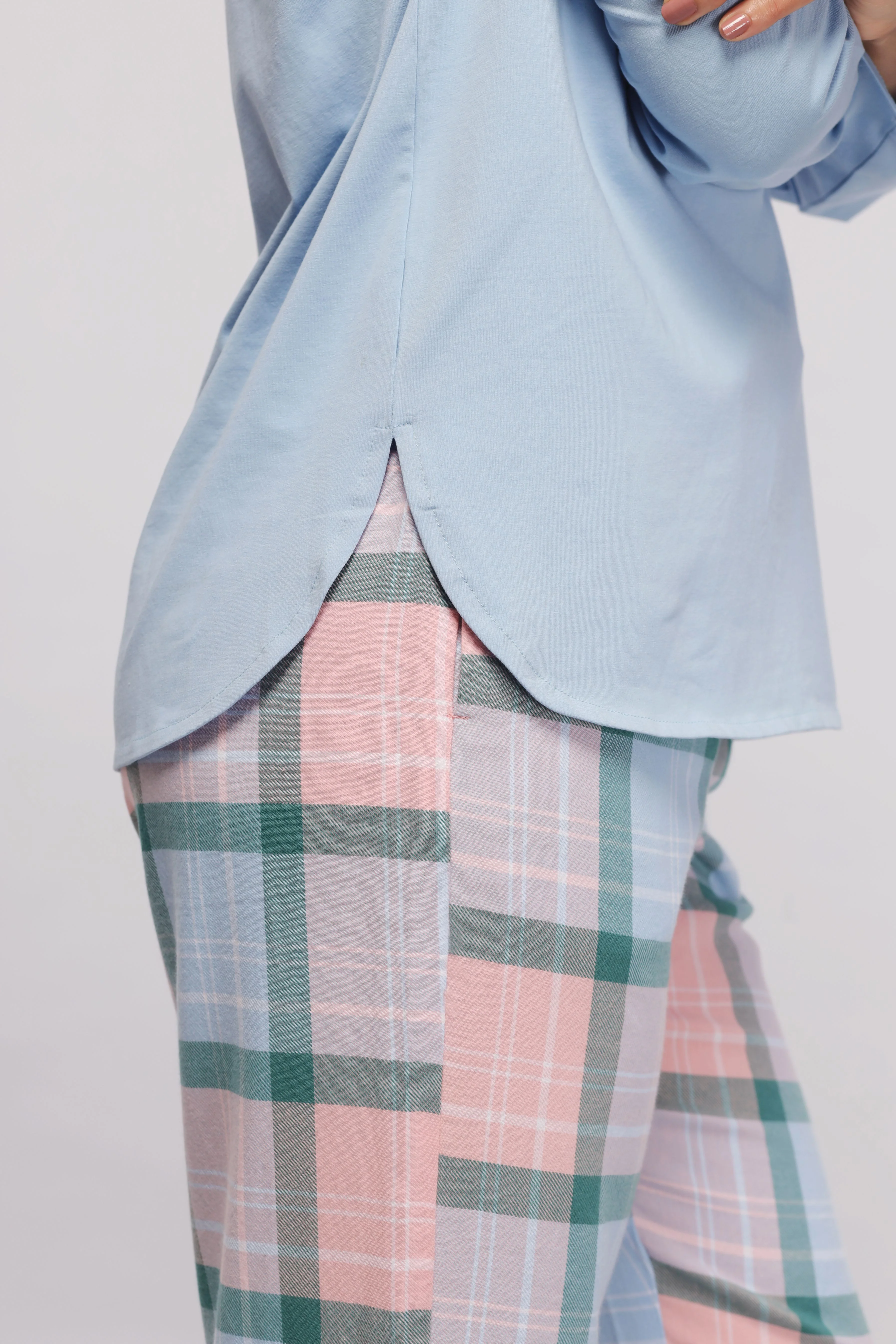 Plaid Flannel Pajama Set with Blue Top - Image 6