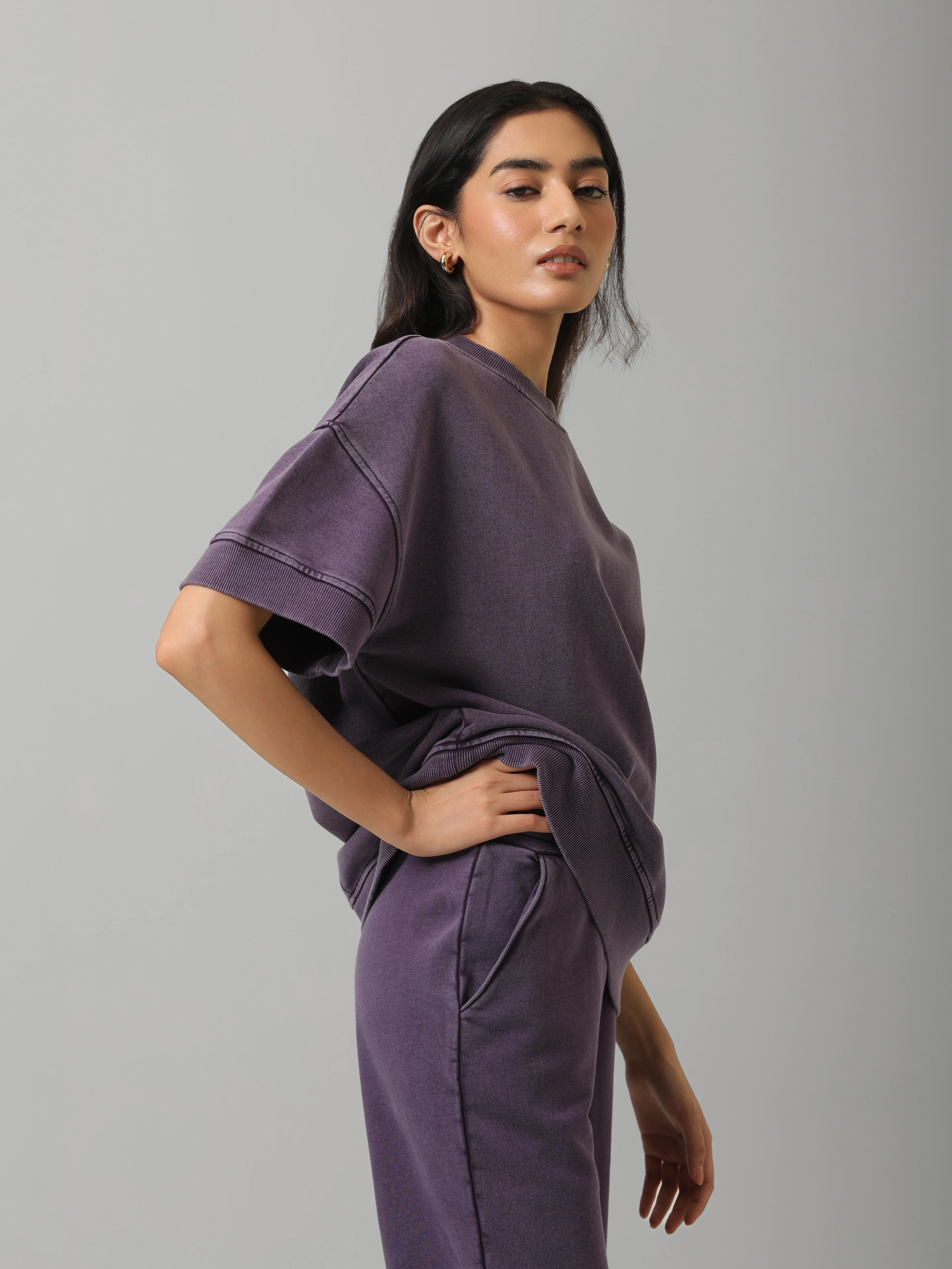 Plum Acid Wash Short Sleeve Sweatshirt - Image 3