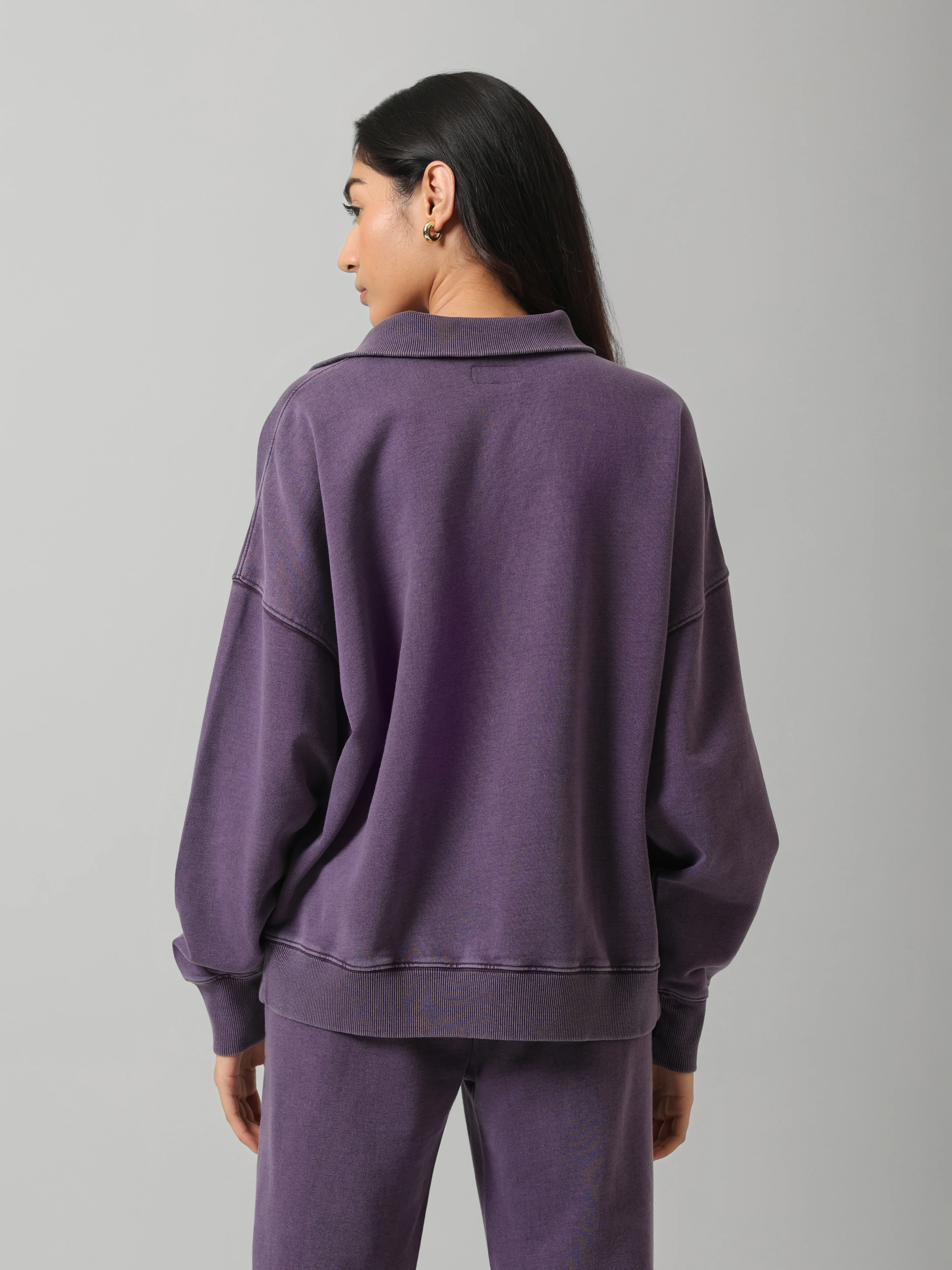 100% Cotton Terry Plum Diagonal Zipper Polo - Image 3