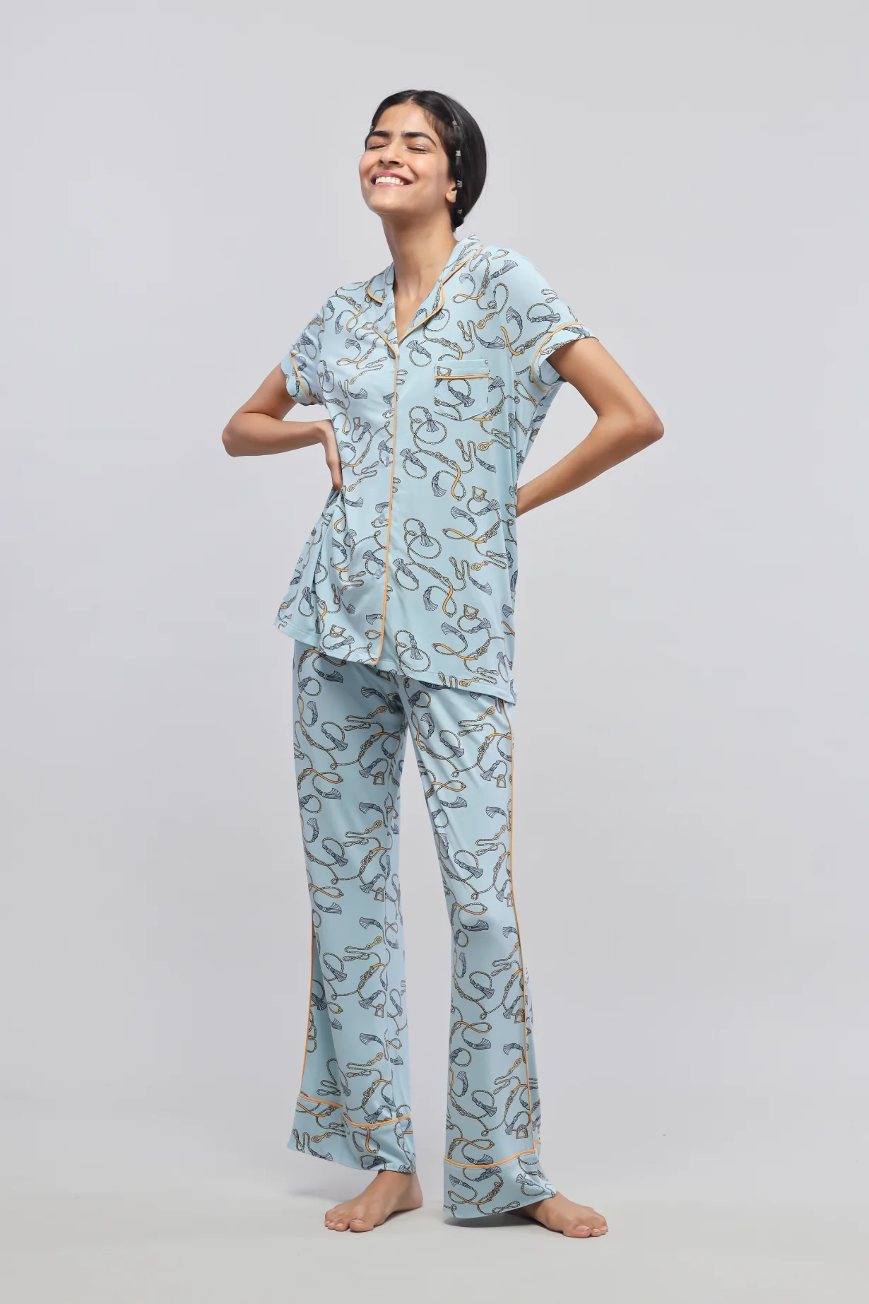 Rope Prined Half Sleeve Pajama Set - Image 4