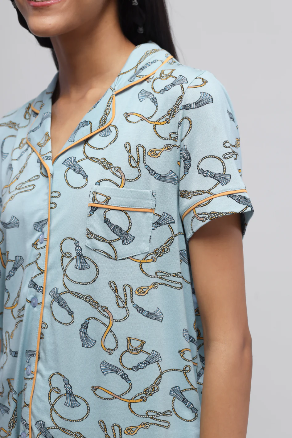 Rope Prined Half Sleeve Pajama Set - Image 9