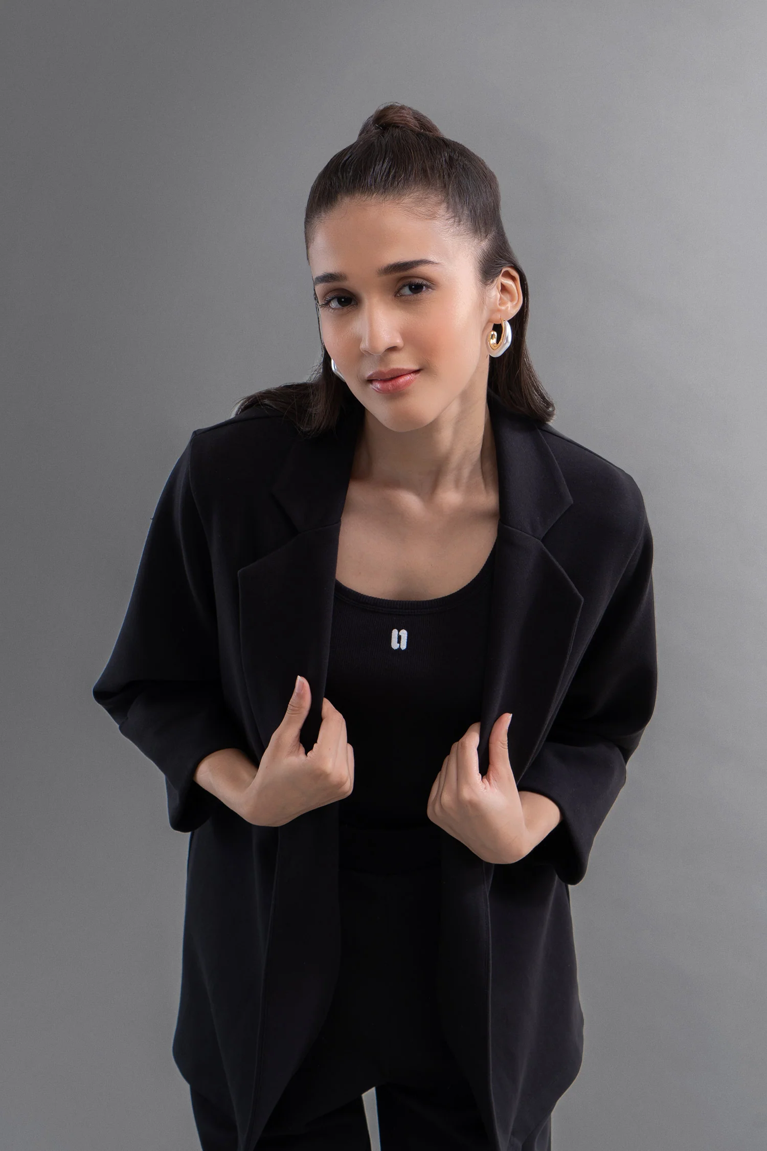 Snugknit® Black Flared Pant With Tank Top & Blazer - Image 5