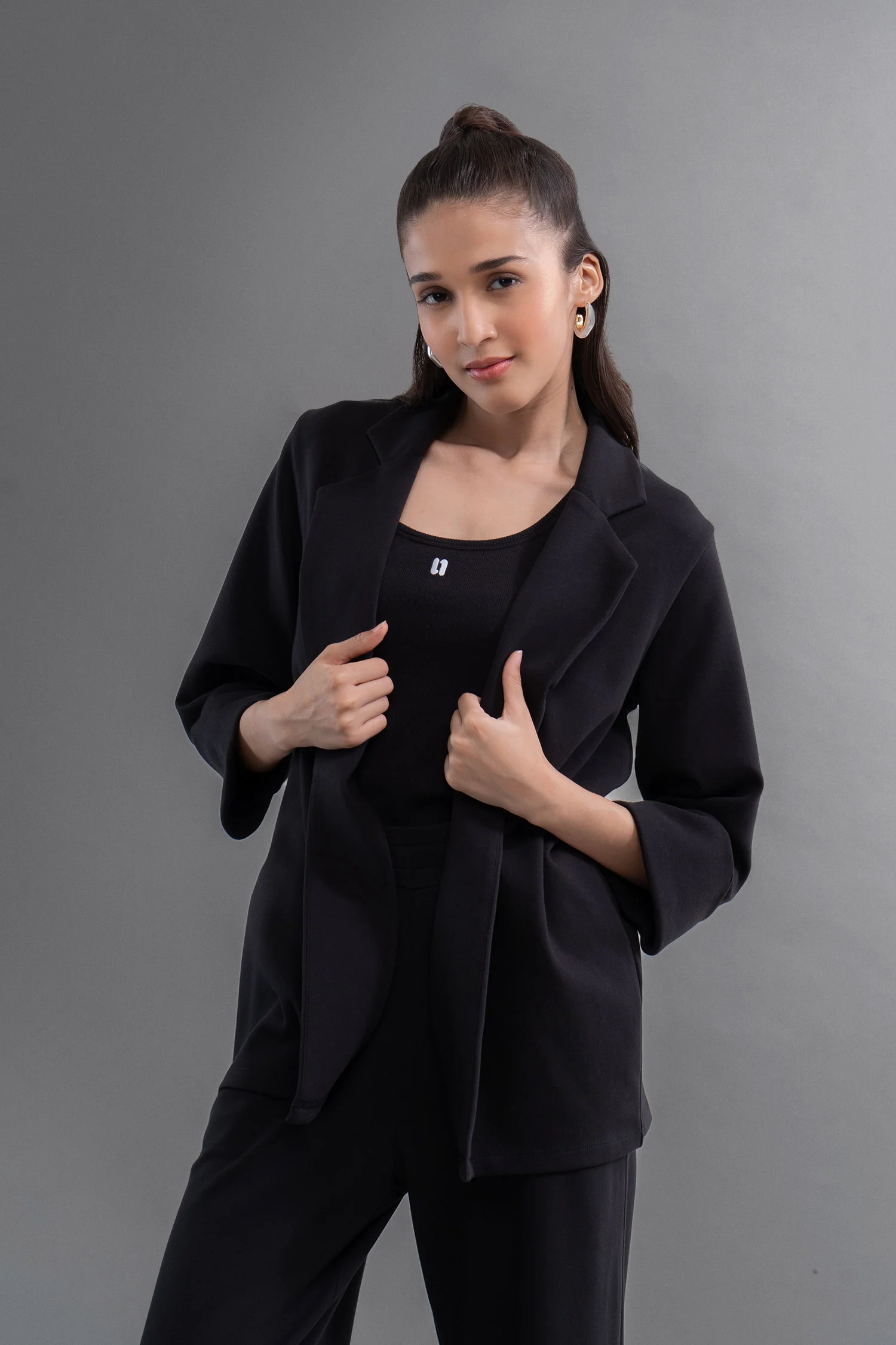 Snugknit® Black Flared Pant With Tank Top & Blazer - Image 6