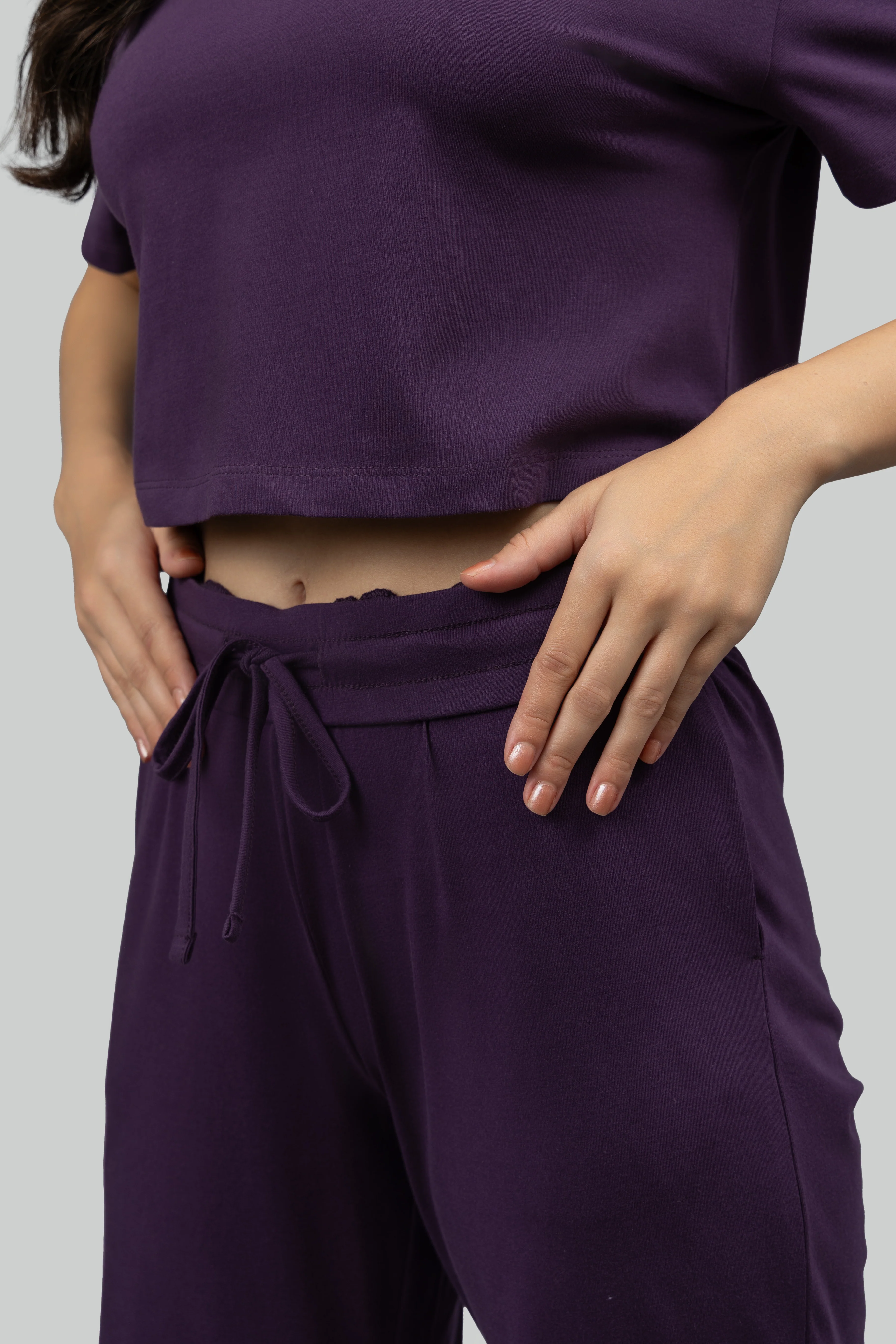 Soft Flare Plum Cropped Lounge Set - Image 5