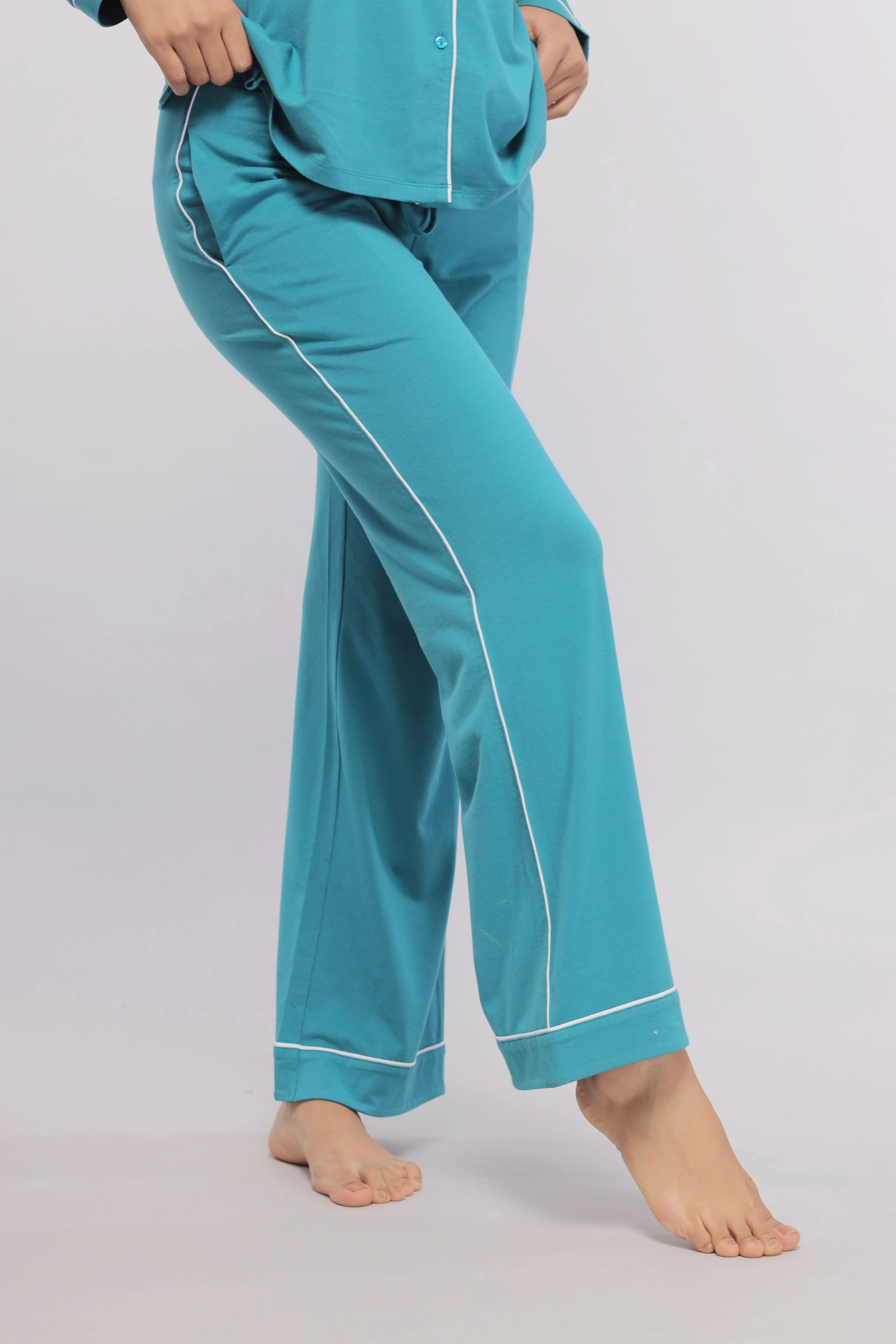 Teal Full Sleeve Button Down Pajama Set - Image 6