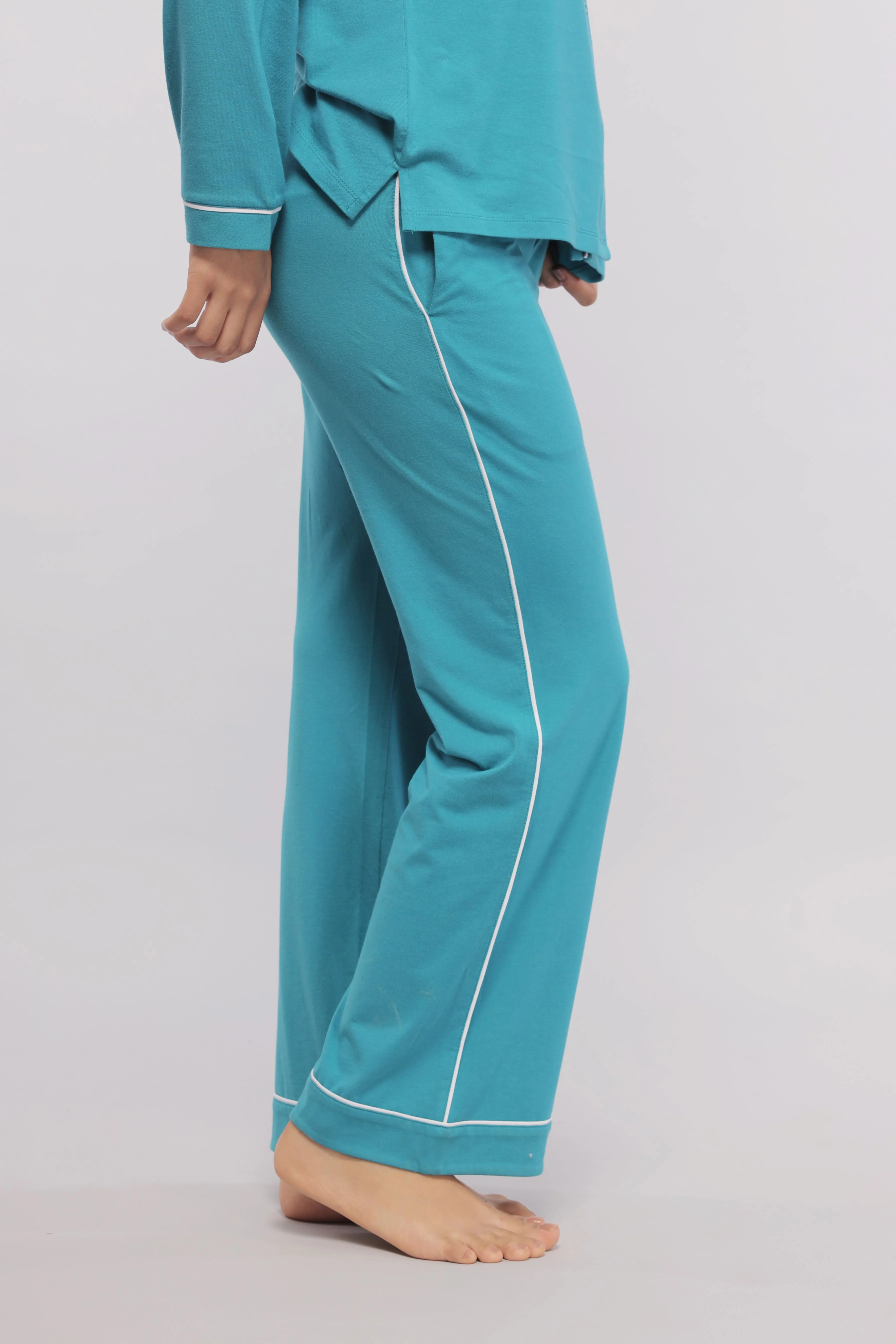 Teal Full Sleeve Button Down Pajama Set - Image 8