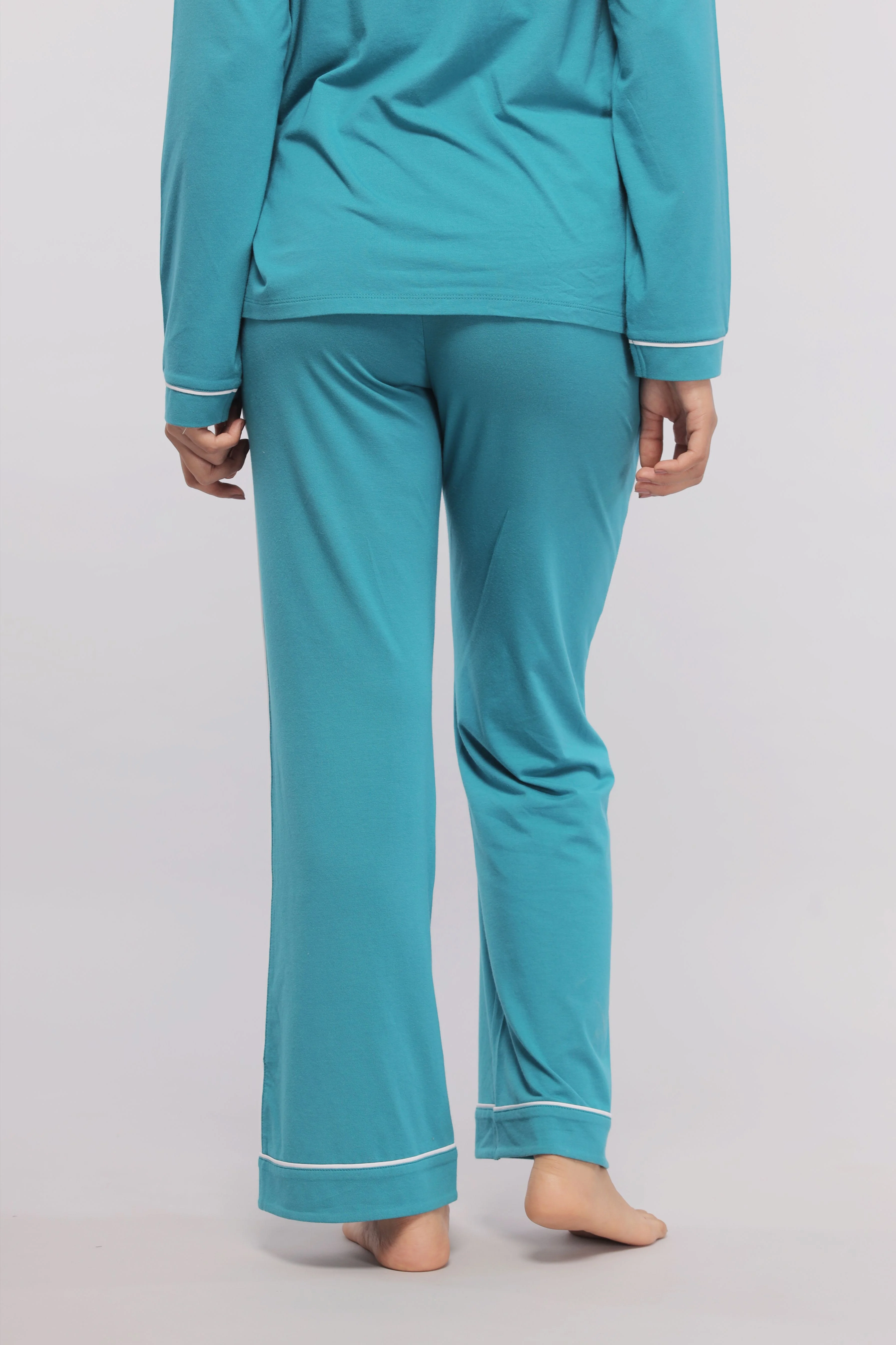 Teal Full Sleeve Button Down Pajama Set - Image 9