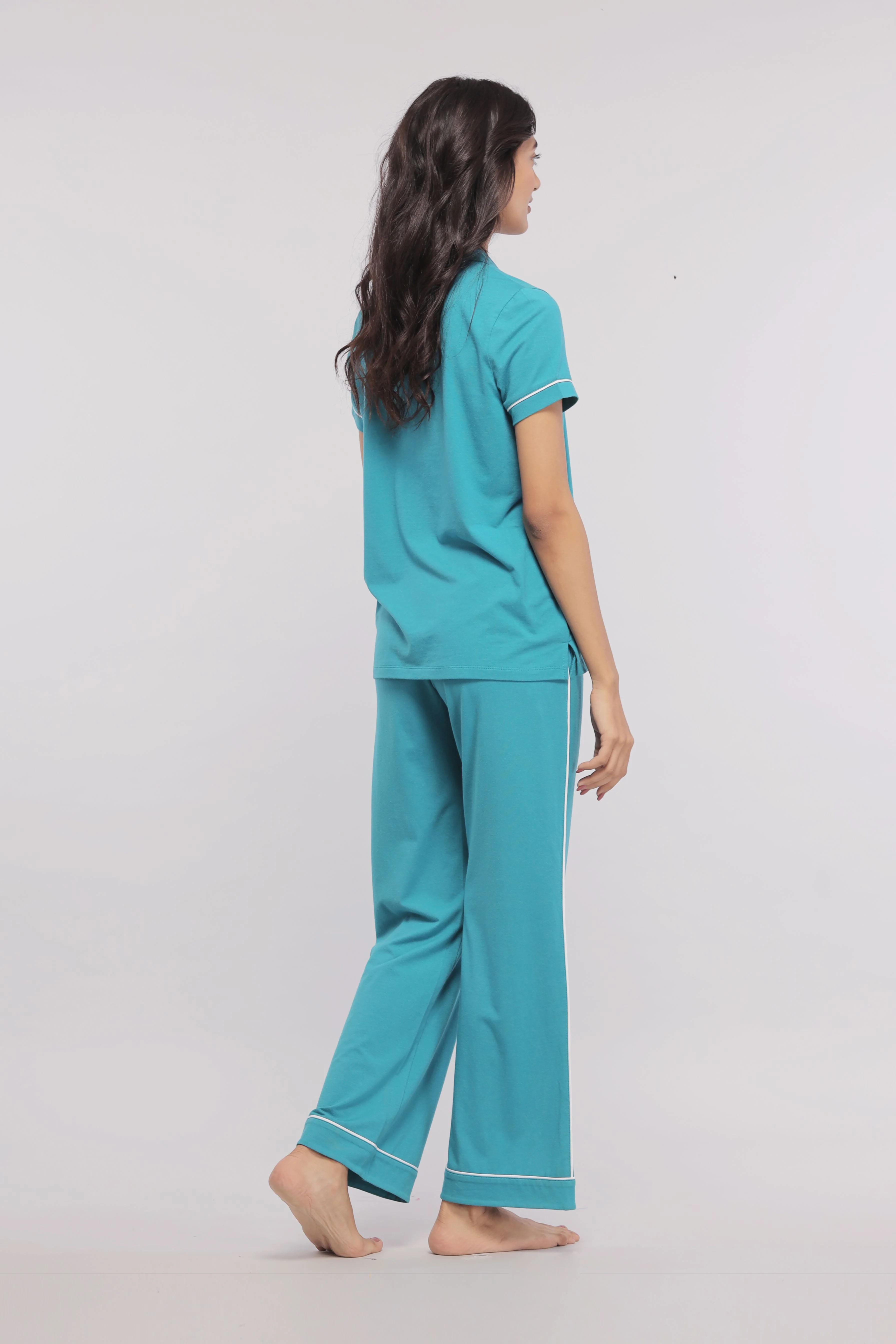 Teal Half Sleeve Button Down Pajama Set - Image 5
