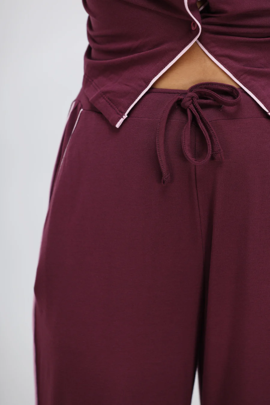 Wine Button Down Piping Modal Pajama Set - Image 11