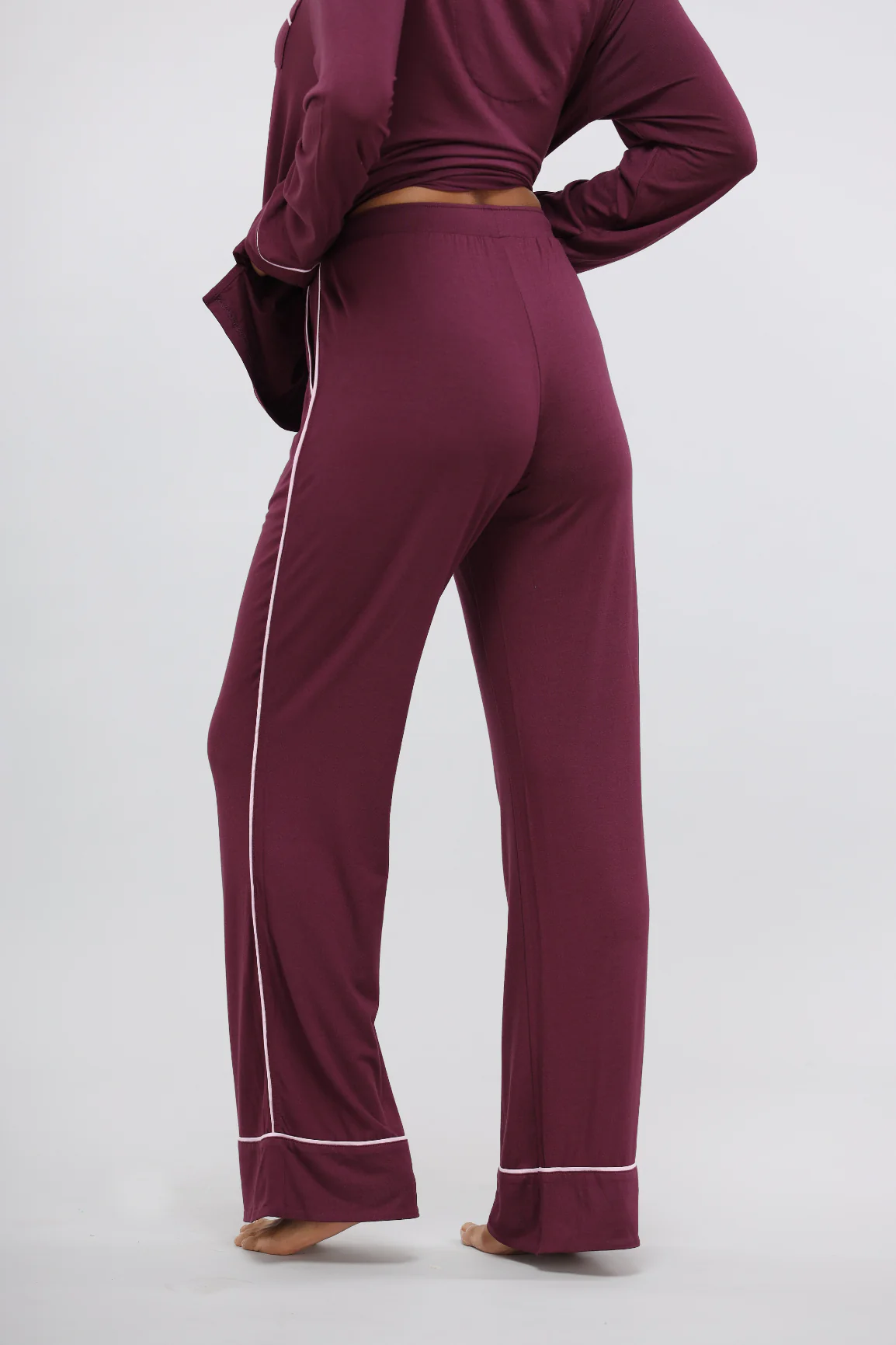 Wine Button Down Piping Modal Pajama Set - Image 7